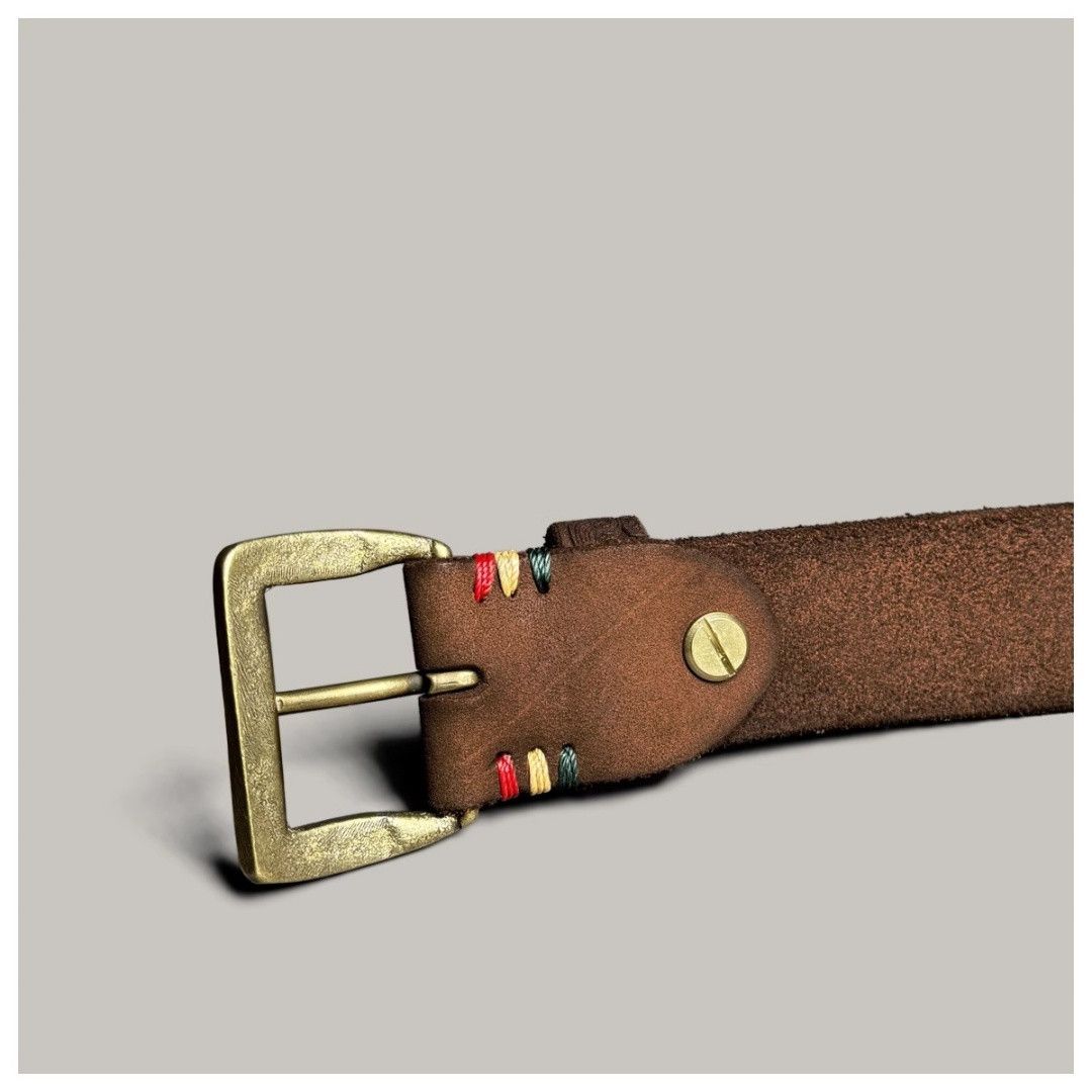 Designer × Leather Copper Buckle Classic Retro Belt Size ONE SIZE - 3 Thumbnail