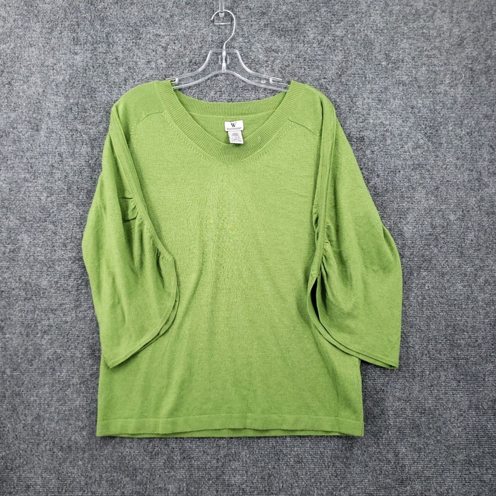 Worthington Worthington Blouse Womens L Green V-Neck Bell Sleeve 3/4 Knitted NWT Size L / US 10 / IT 46 - 2 Thumbnail