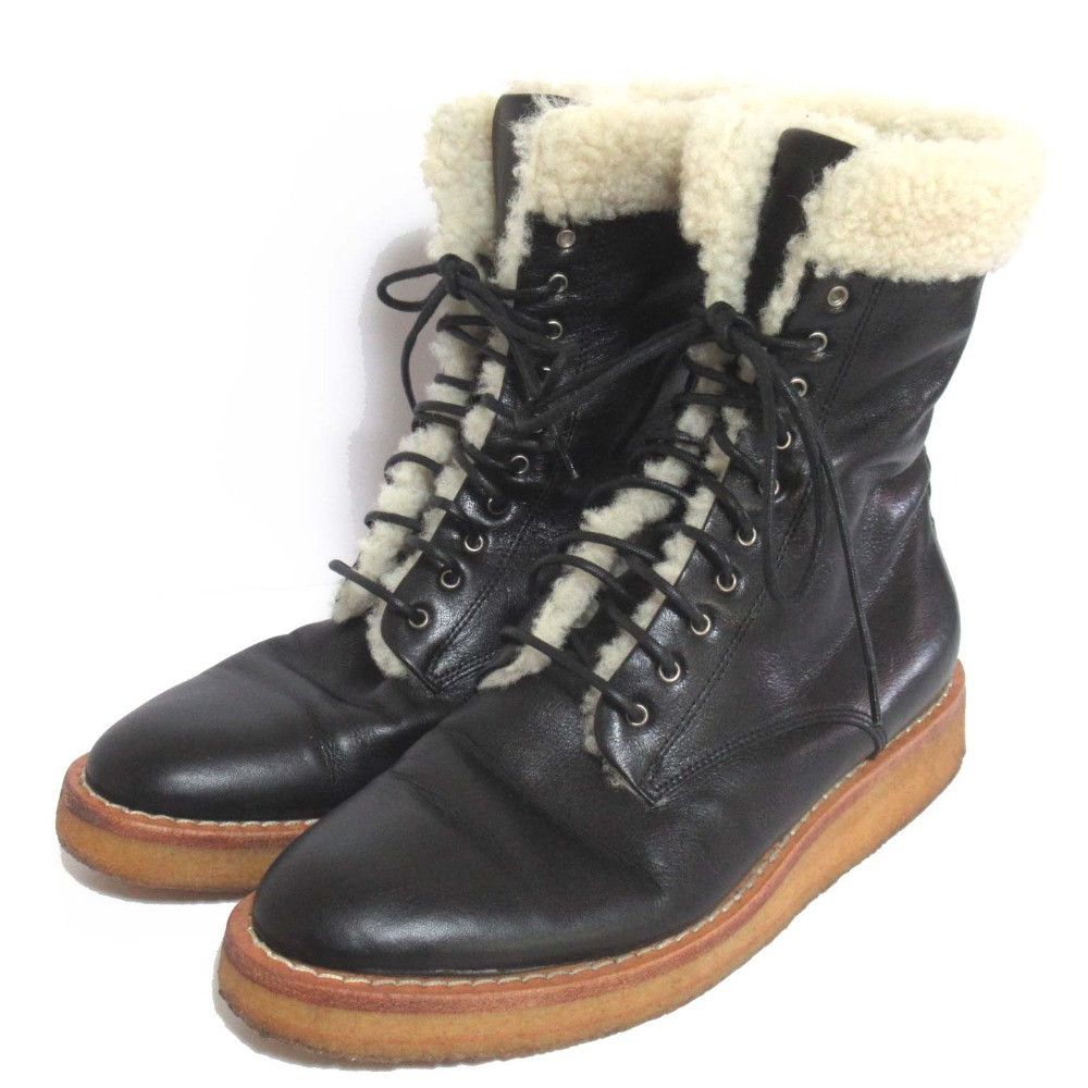 Celine Celine Lace Up Mouton Short Boots Leather Shoes DUTY FREE for USA
