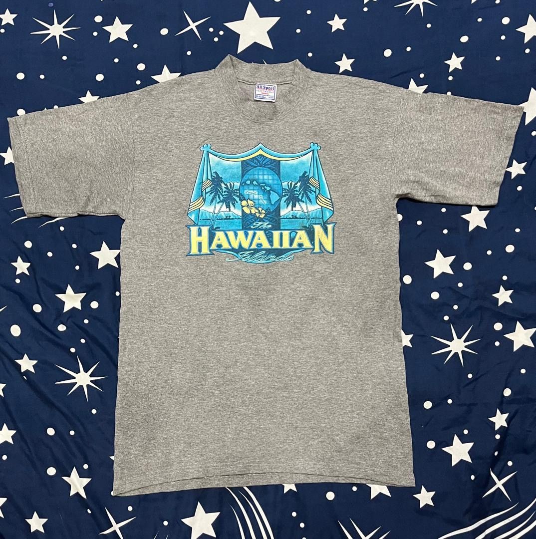 image of Hawaiian Shirt x Vintage 90's Hawaiian T-Shirt in Grey, Men's (Size Medium)