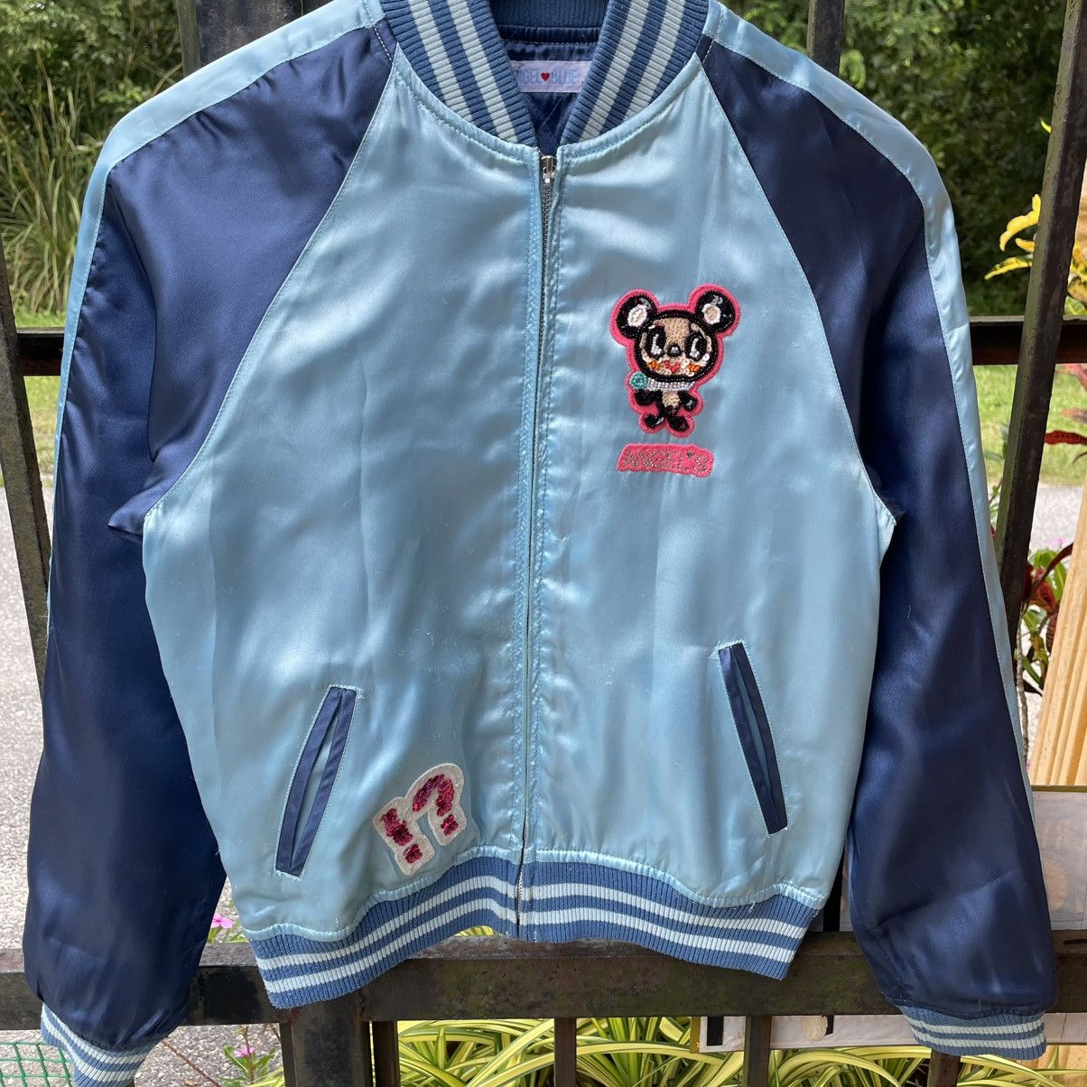 Japanese Brand 🔥🇯🇵Vintage Angel Blue Big Spellout Kids Sukajan Satin Jacket Size US XS / EU 42 / 0 - 6 Thumbnail
