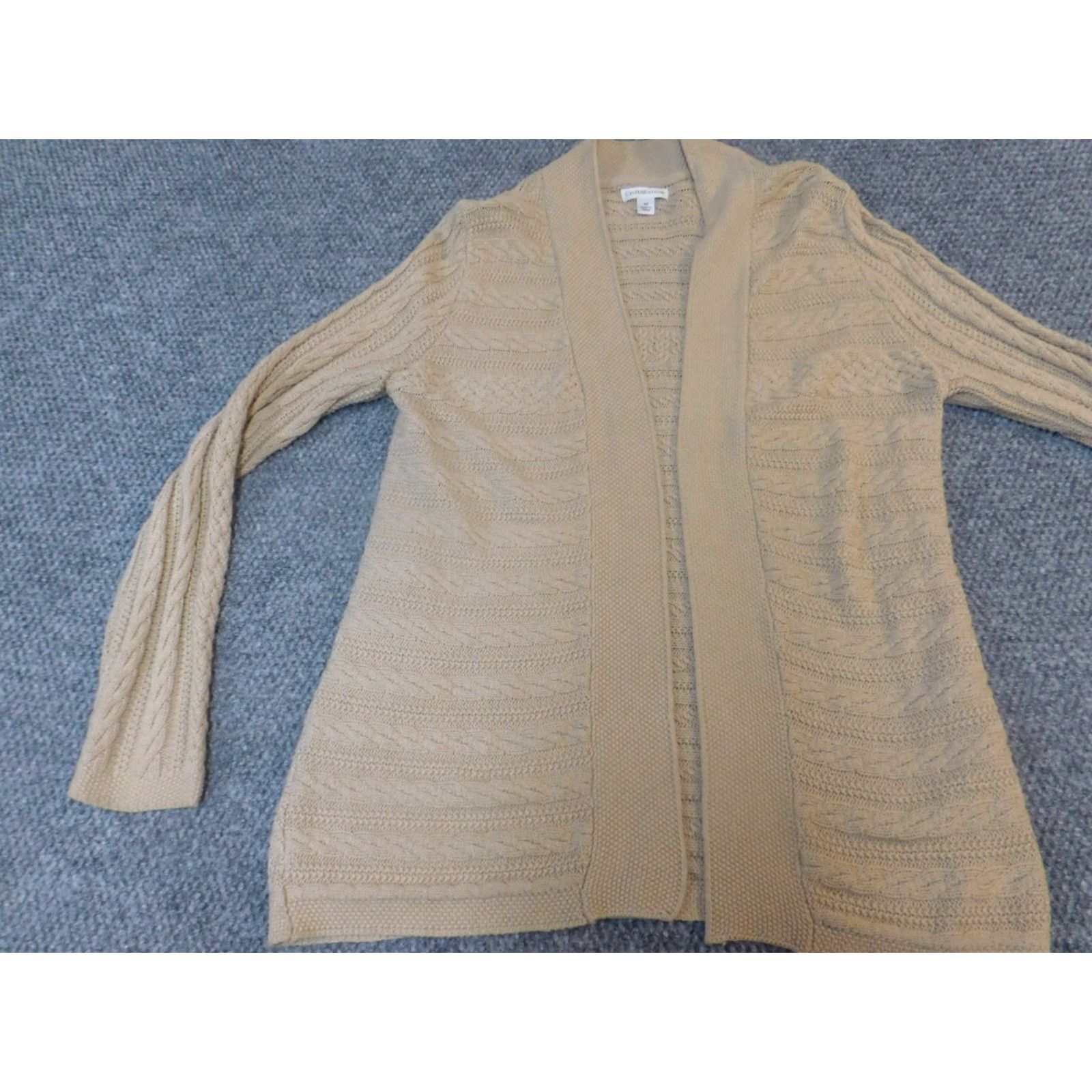 Croft & Barrow Croft & Barrow Womens Cardigan Sweater Regular Medium Beige Knit Cotton Long Sleeve Crew Neck Size M / US 6-8 / IT 42-44 - 3 Thumbnail