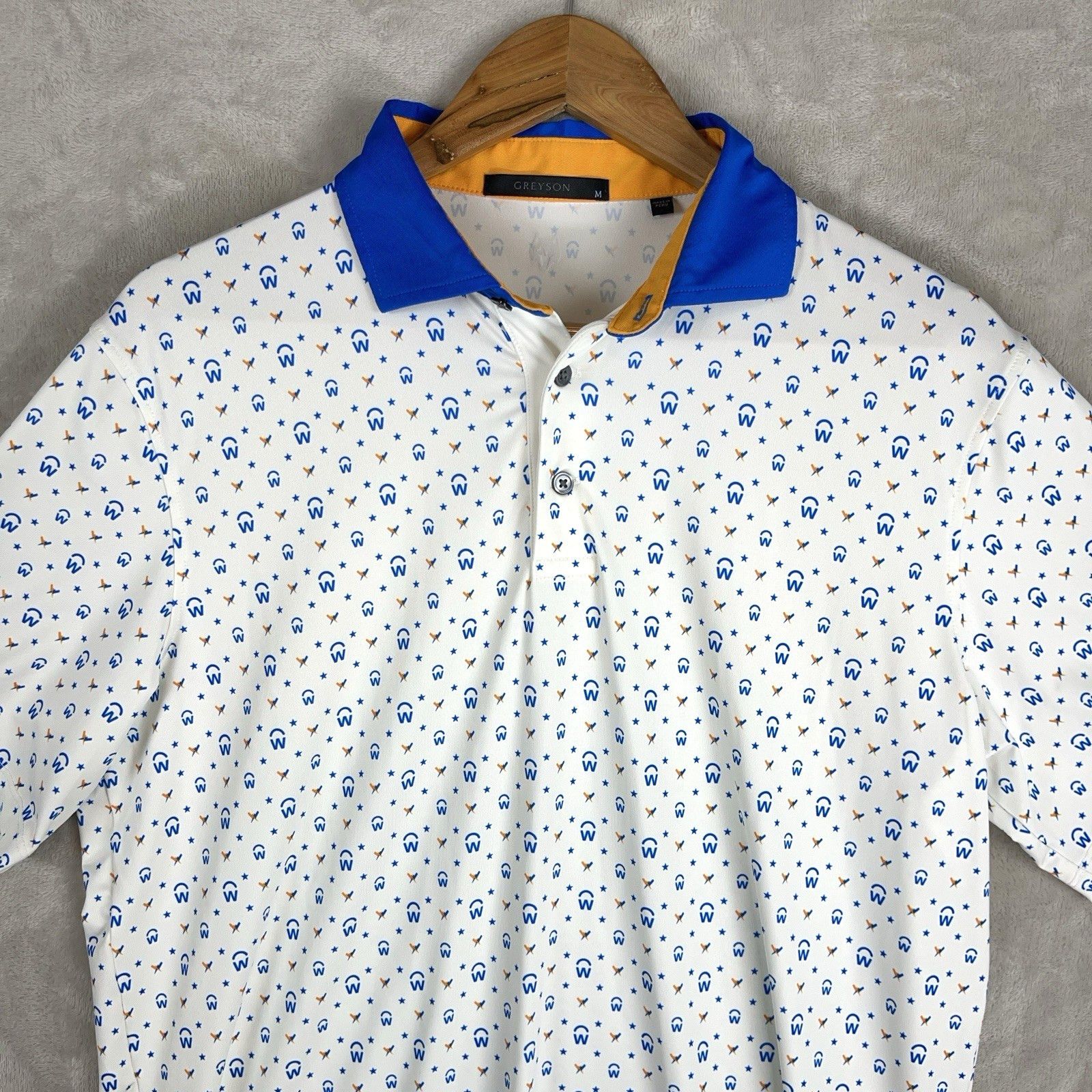 Other Greyson Golf Polo Mens Medium White Blue Workday AOP Size US M / EU 48-50 / 2 - 1 Thumbnail