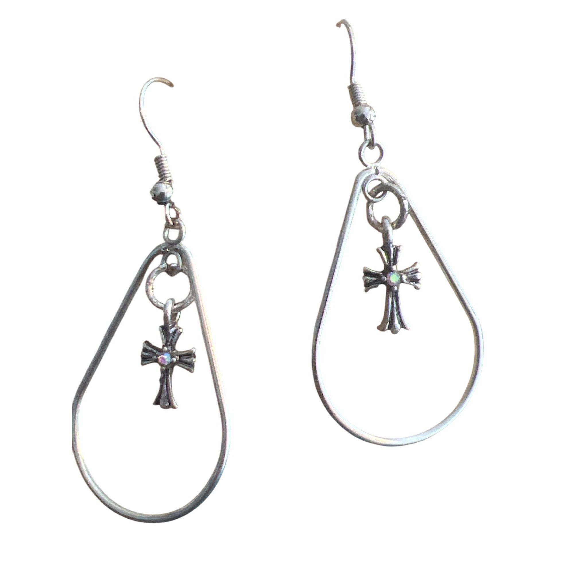 Other Vintage Silver Tone Dangle Drop Earrings Cross Aurora Boreal Size ONE SIZE - 1 Thumbnail