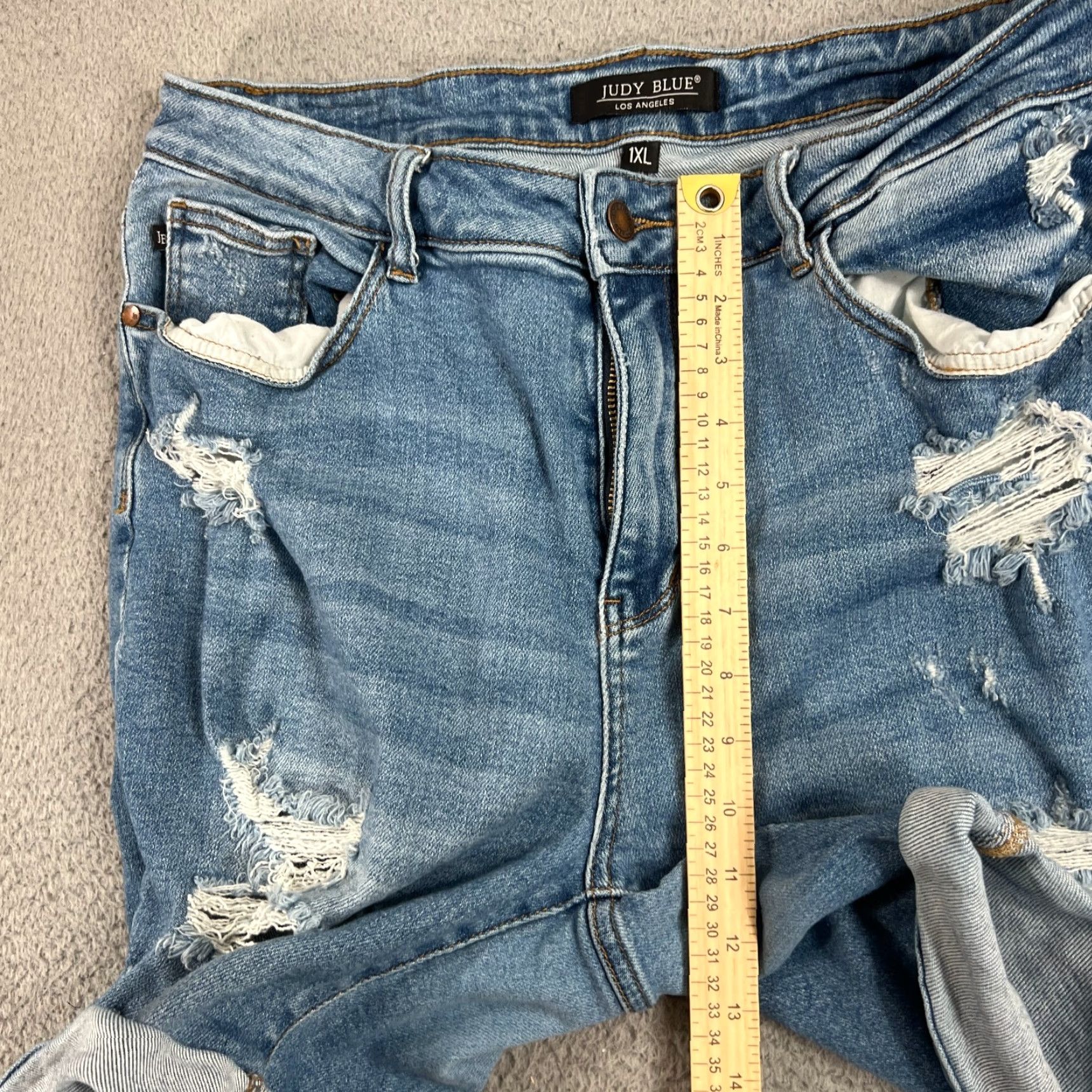 Denime Judy Blue Bermuda Shorts Women 1XL Denim Distressed Rolled Hem 7" Inseam Blue Cotton Polyester Spandex 5-Pocket Size 40" / US 18 - 4 Thumbnail
