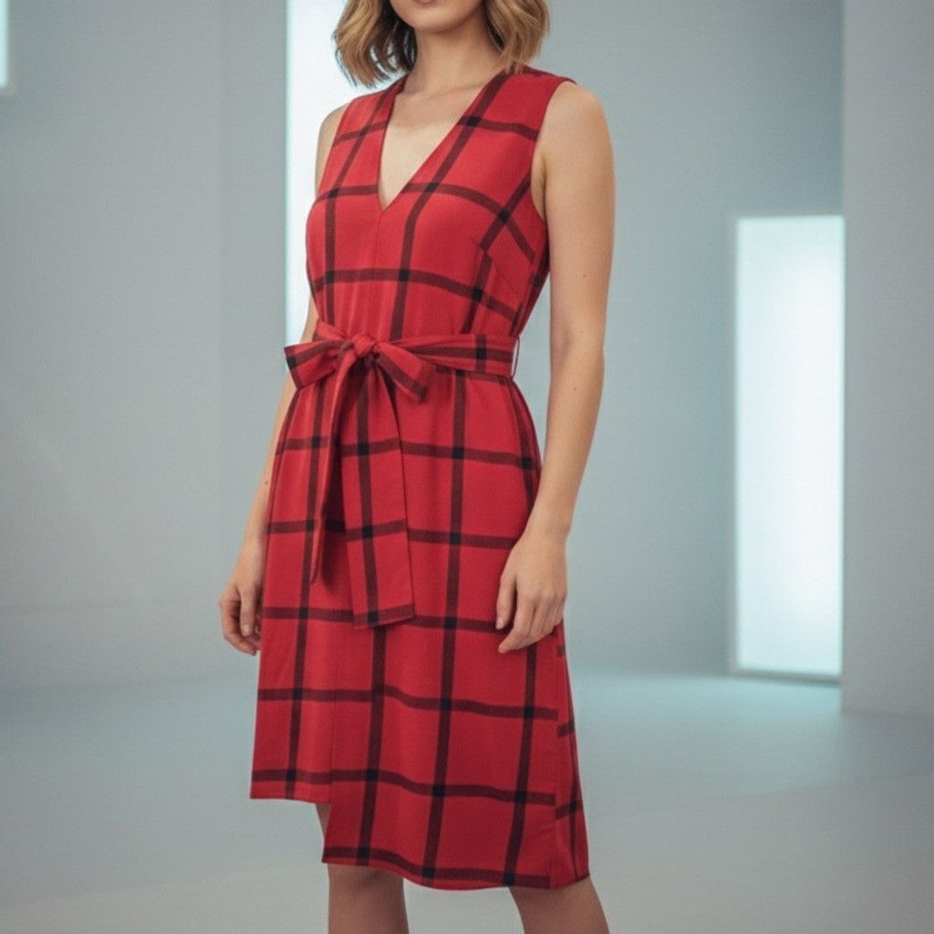 Cheap Monday Cheap Monday Rizzle Check Red Asymm Stepped Hem Dress Size S Size S / US 4 / IT 40 - 1 Thumbnail