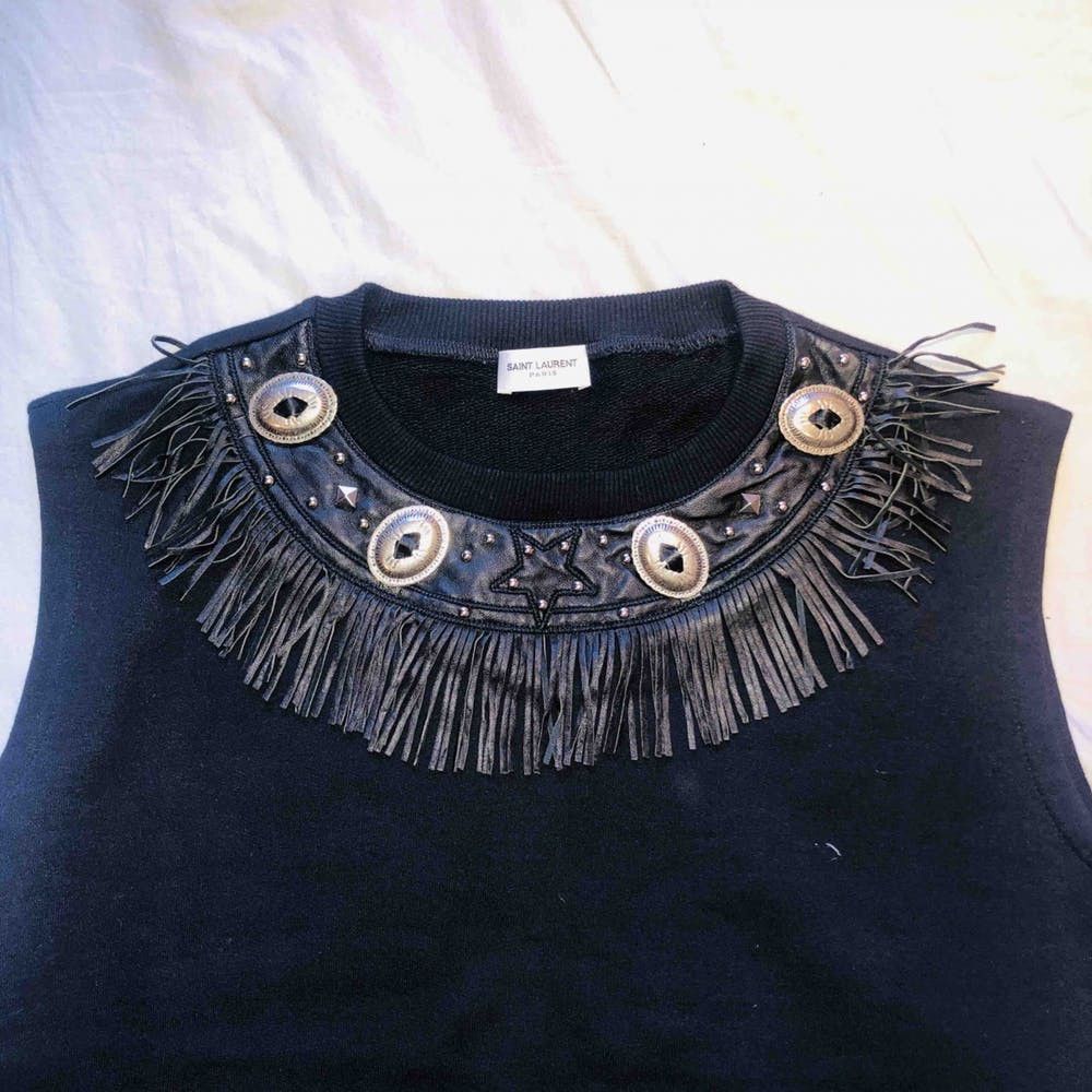 Saint Laurent Paris Crew Neck Western Sleeveless Sweater Vest with Tassel Detail Size US M / EU 48-50 / 2 - 2 Thumbnail