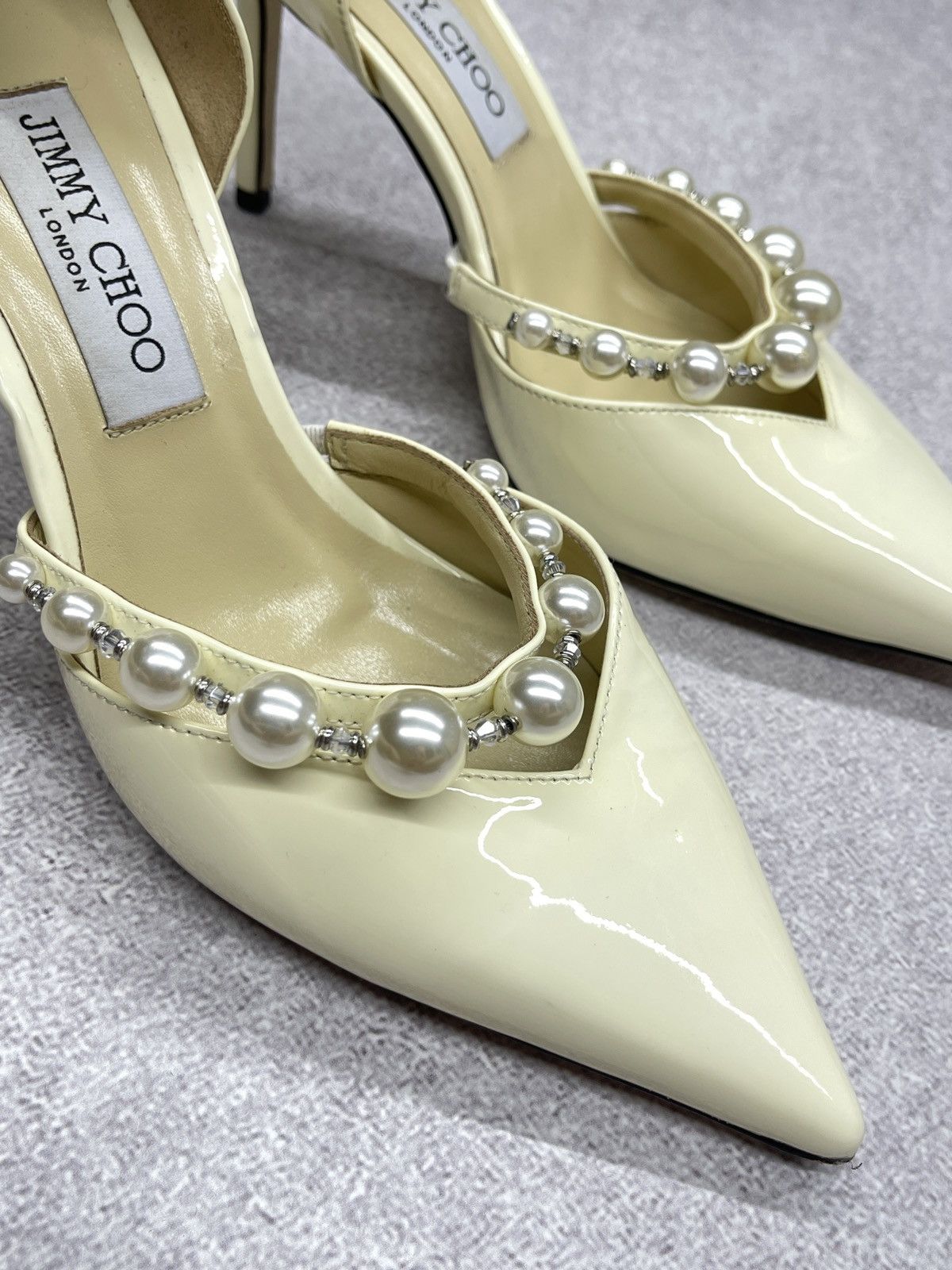 Jimmy Choo Jimmy Choo Beige Patent Leather Aurelie 85 Pump Heels Size US 9 / IT 39 - 6 Thumbnail
