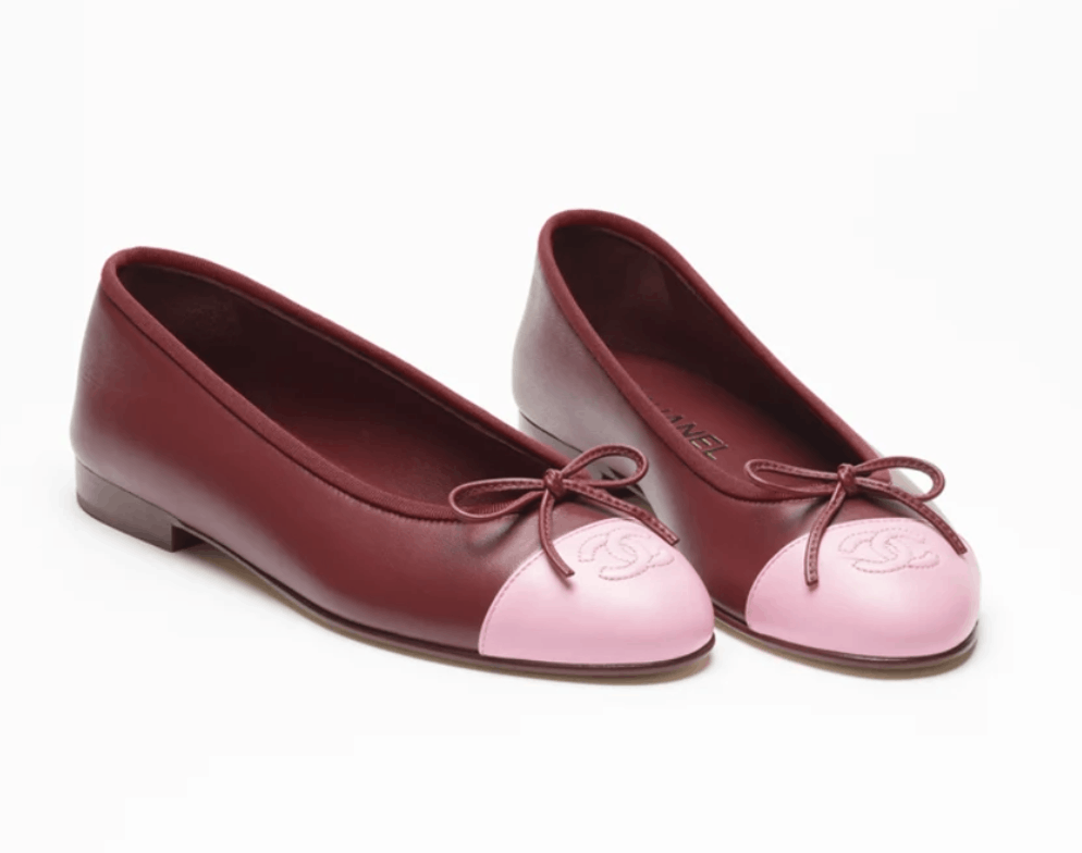Chanel 26S Burgundy Pink Leather CC Logo Ballet Ballerina Flat 39 | Grailed