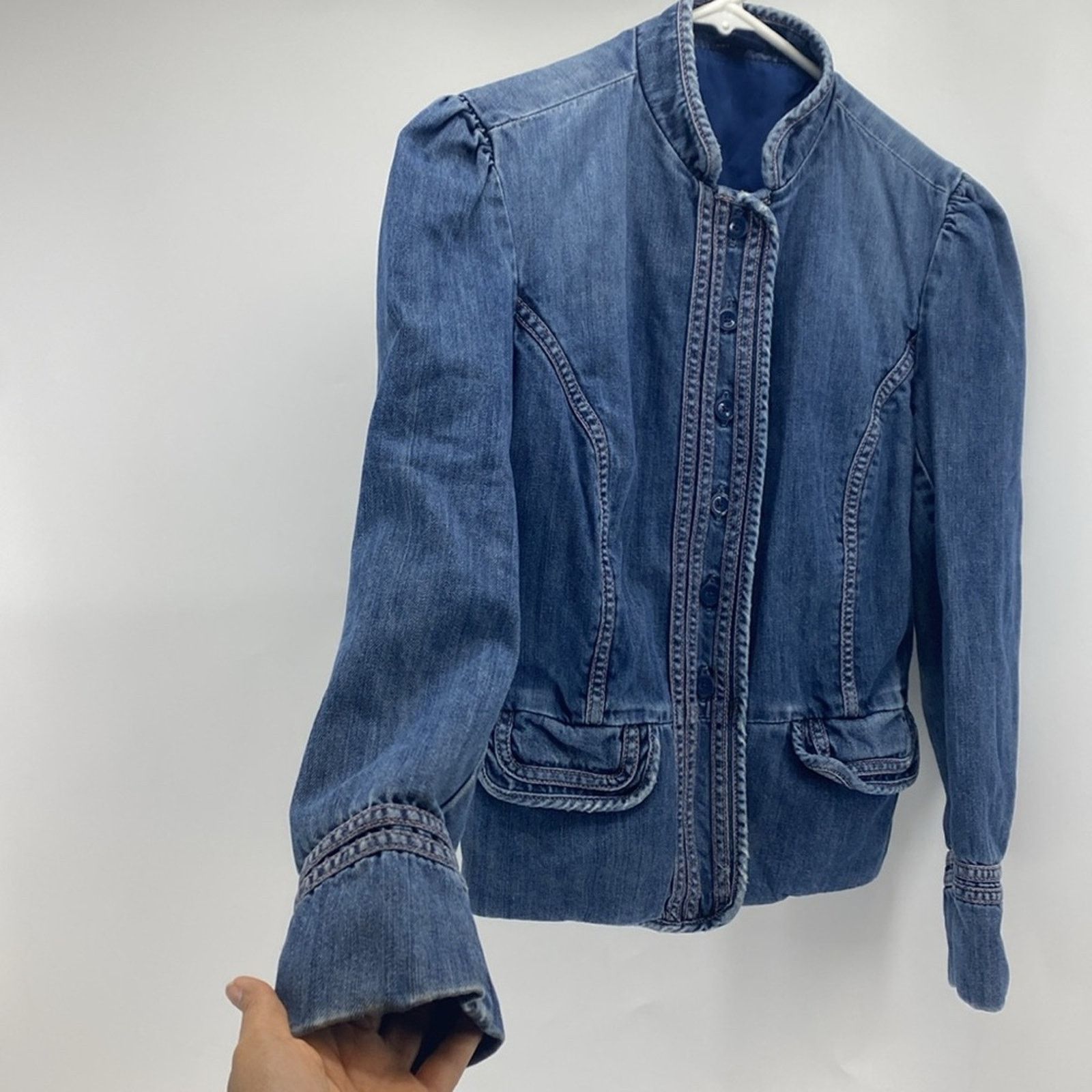 Gap Gap denim Jacket puff sleeve fitted 90s Y2K pink stitching S Size S / US 4 / IT 40 - 6 Thumbnail