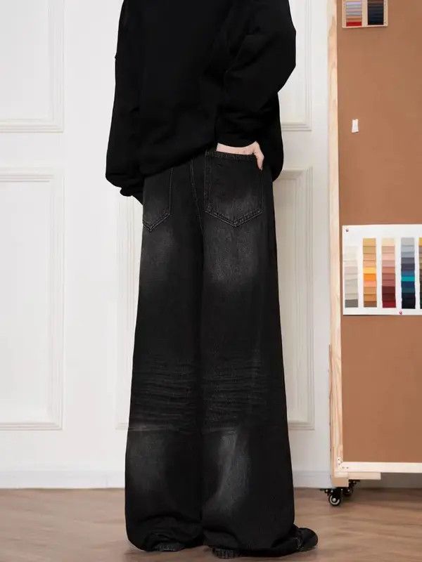 Jean Vintage High Street Y2K Black Straight Leg Wide Jeans Size US 34 / EU 50 - 4 Thumbnail