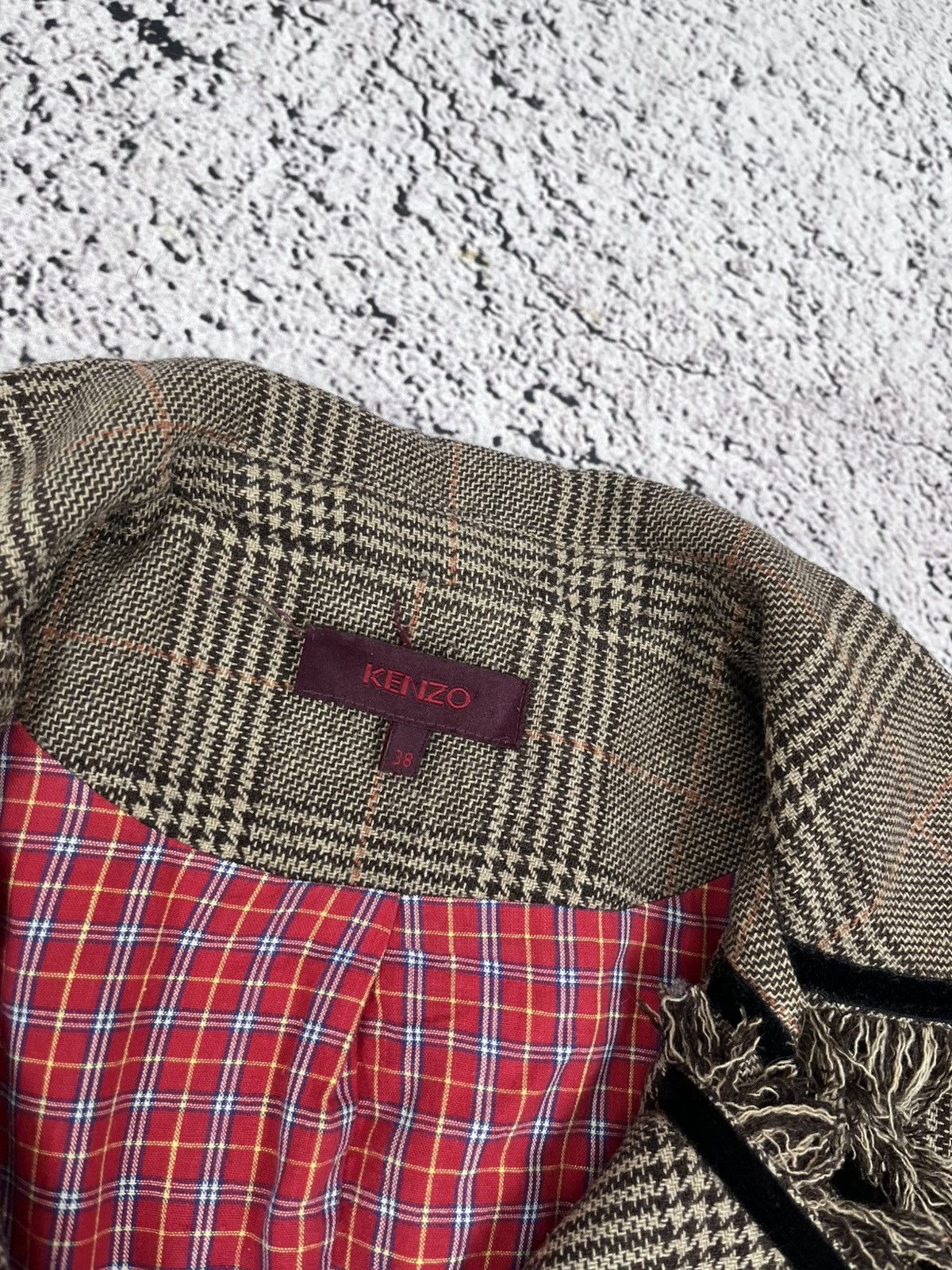 Kenzo Vintage Kenzo Plaid Coat Frayed Trim Wool Blend Womens 38 Size XS / US 0-2 / IT 36-38 - 10 Thumbnail
