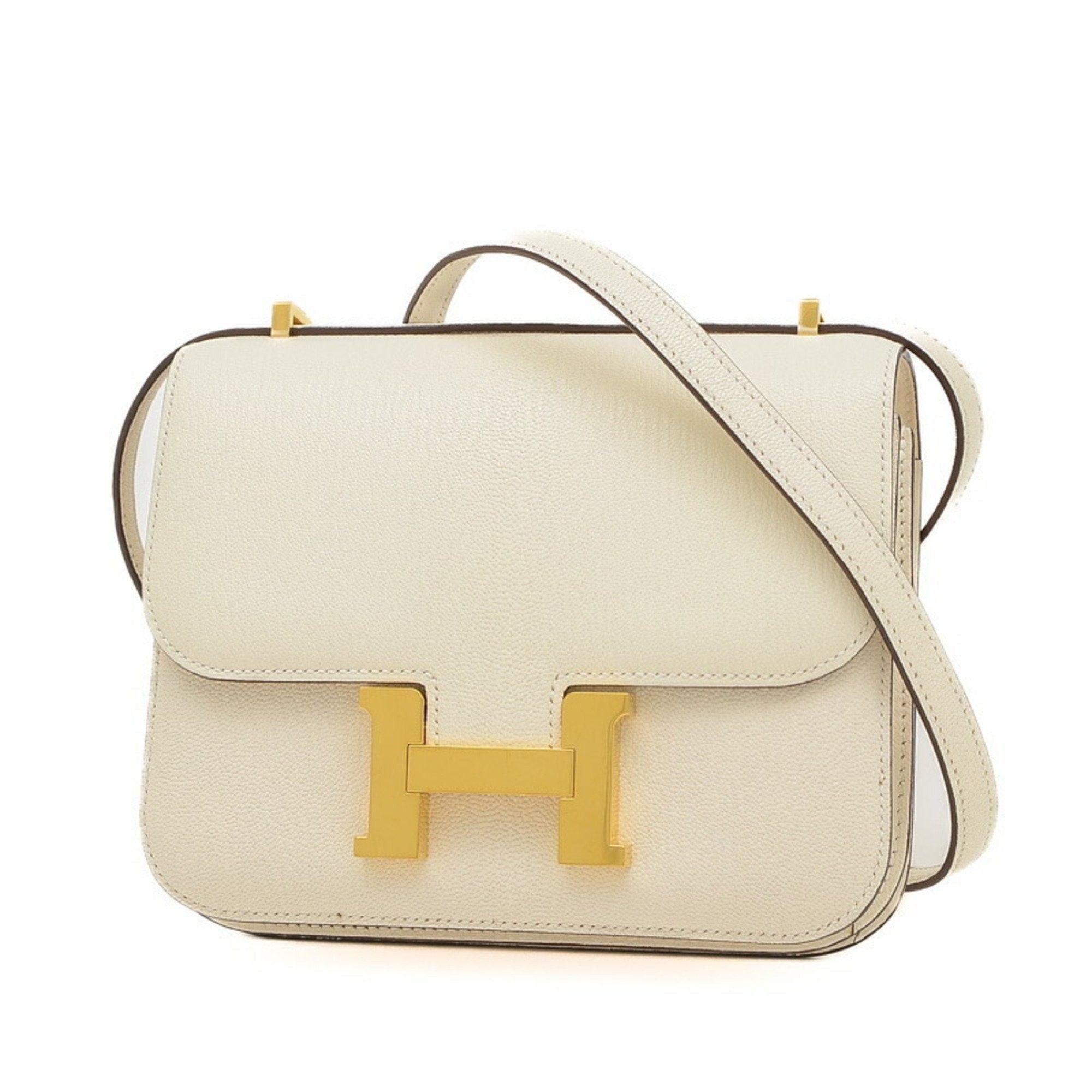 image of Hermes Constance 18 Shoulder Bag Chevre Nata U Engraved in White, Women's