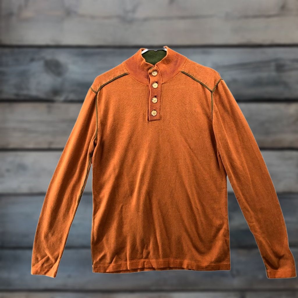 Vintage Sundance Henley Sweater Mens M Burnt Orange Cotton Highland Stitch Size US M / EU 48-50 / 2 - 1 Thumbnail