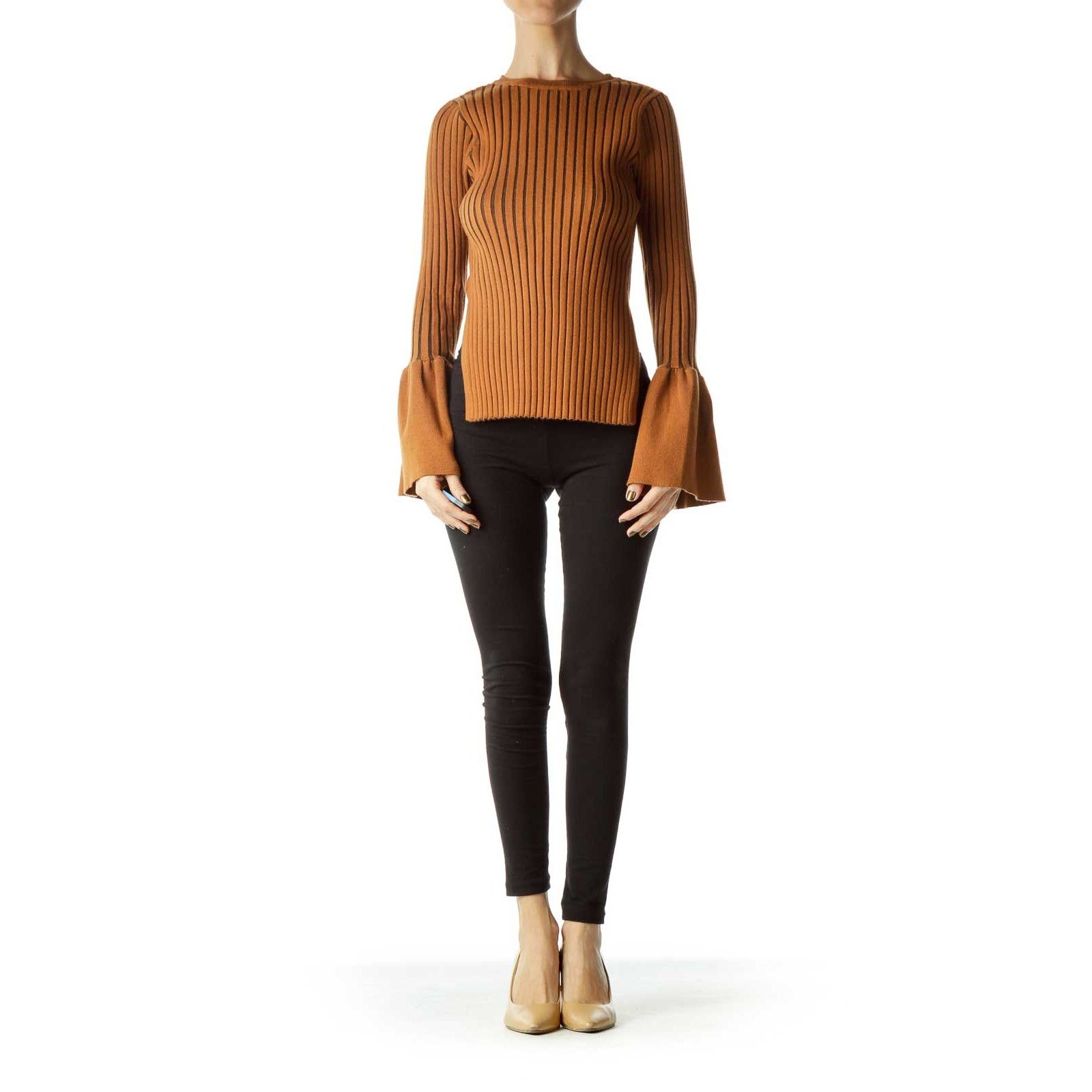 Other Few Moda Ribbed Bell Sleeve Sweater Blouse - Brown Size S / US 4 / IT 40 - 3 Thumbnail