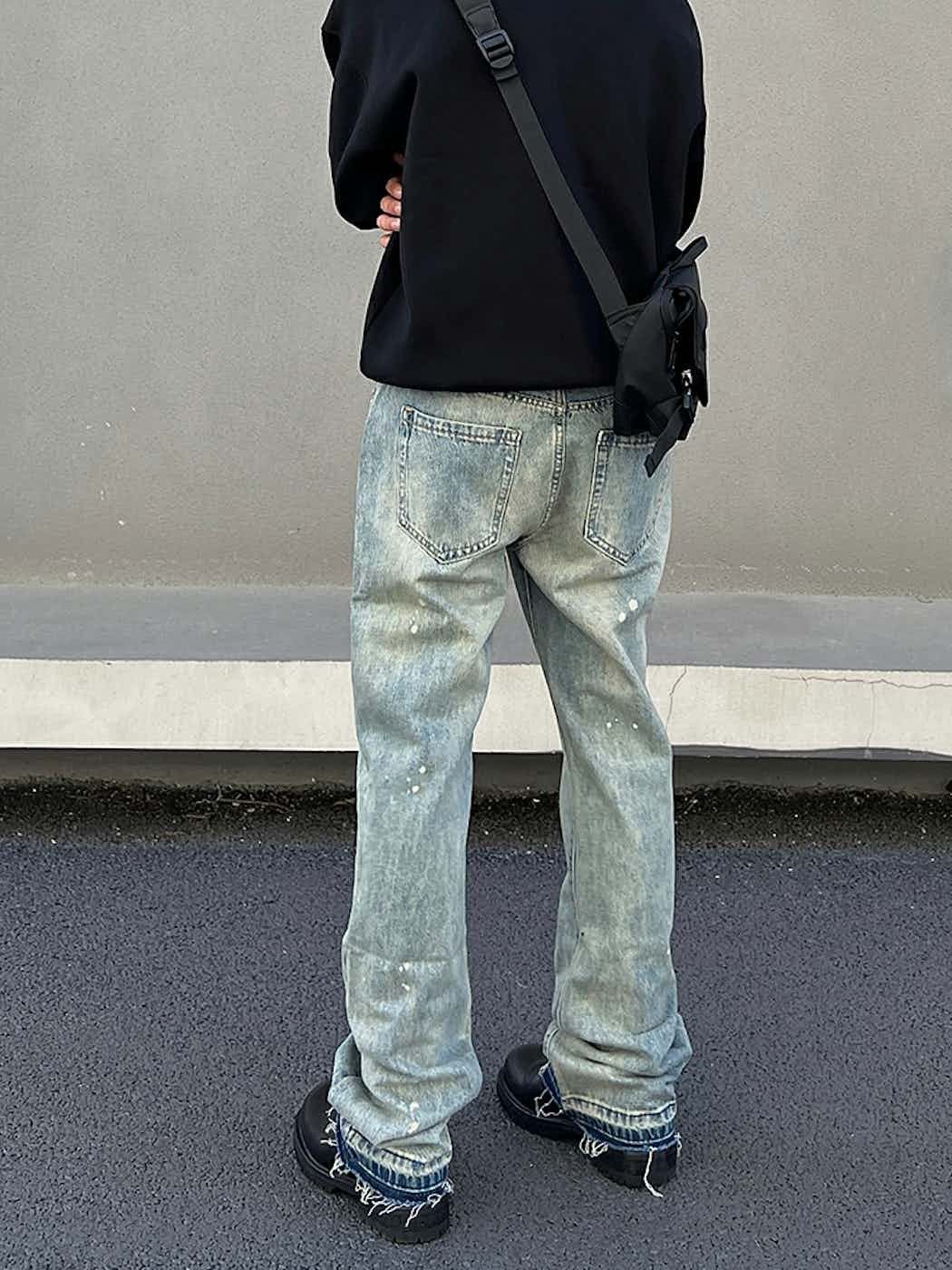 washed faded damaged paint flared jeans