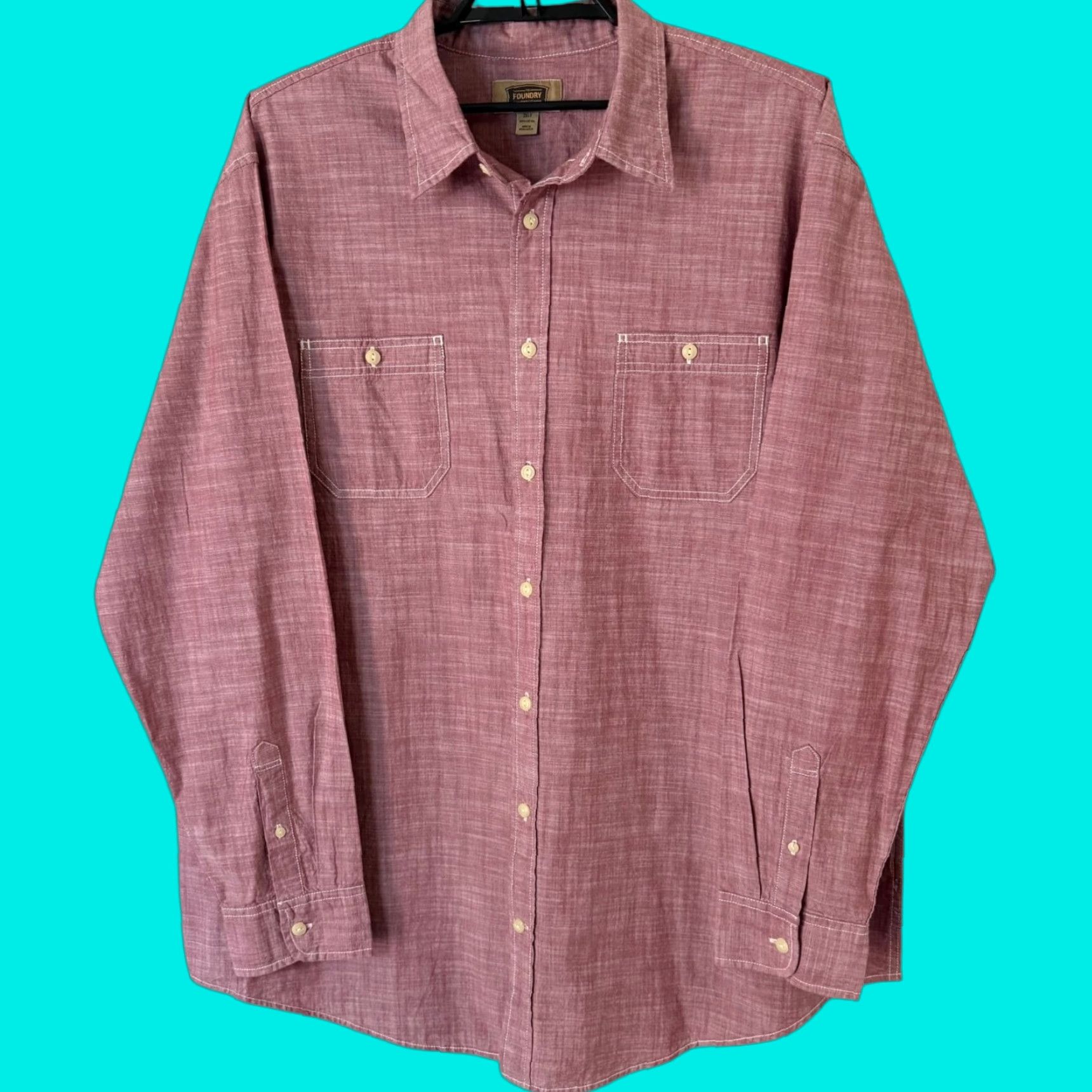 Vintage VINTAGE The Foundry Button-Up Long-Sleeve Pocket Shirt Men 2XLT Red Cotton Button-Front 29" Pit to Pit 33.5" Hem Mens Size US XXL / EU 58 / 5 - 1 Thumbnail
