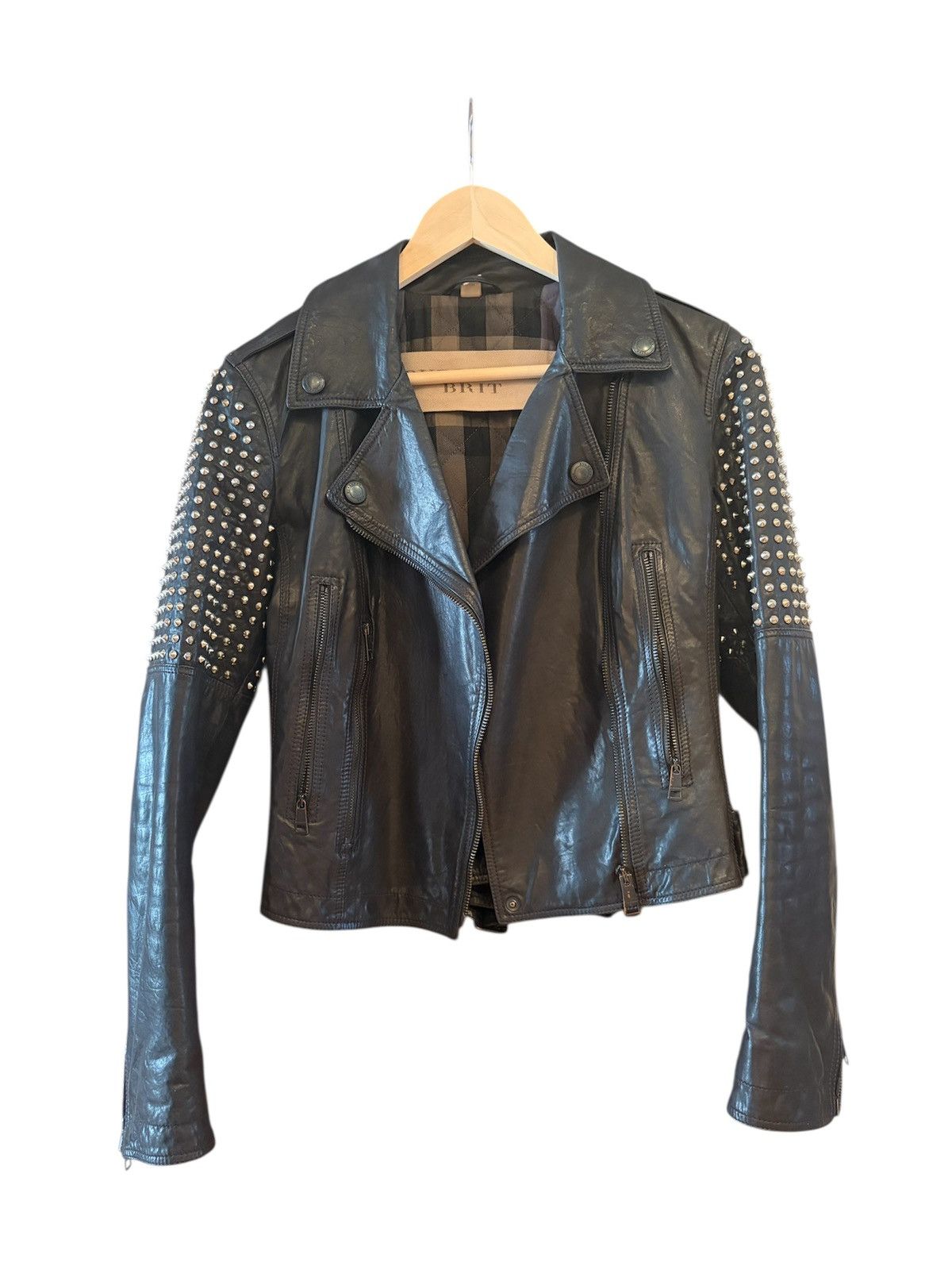 Burberry Burberry Brit Silver Studded Leather Jacket Size S / US 4 / IT 40 - 1 Thumbnail
