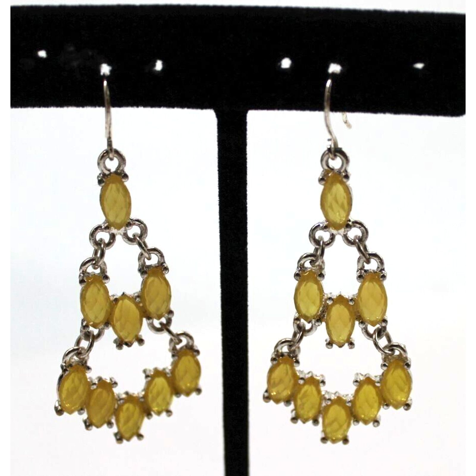 Other Yellow Plastic Marquis Cut Dangle Earrings • 2" Drop • Hook Size ONE SIZE - 1 Thumbnail
