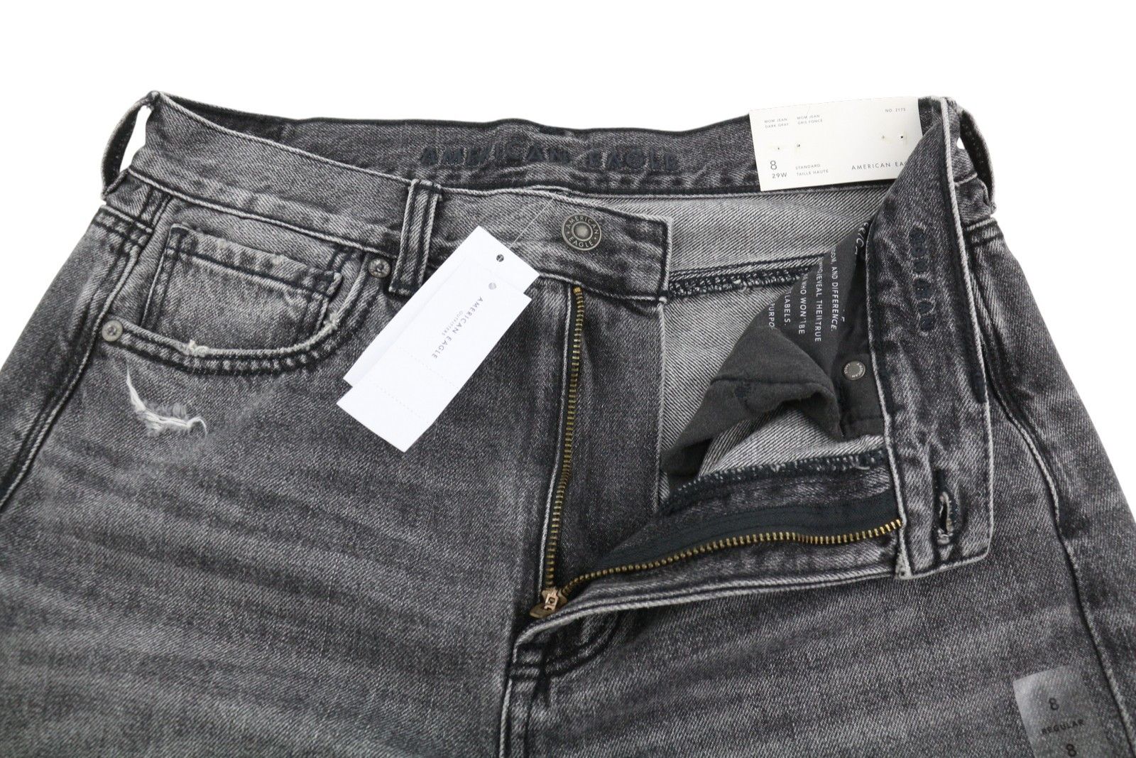 American Eagle Outfitters MOM W29 Dark Grey Distress Jeans 88791 Size 29" - 5 Thumbnail