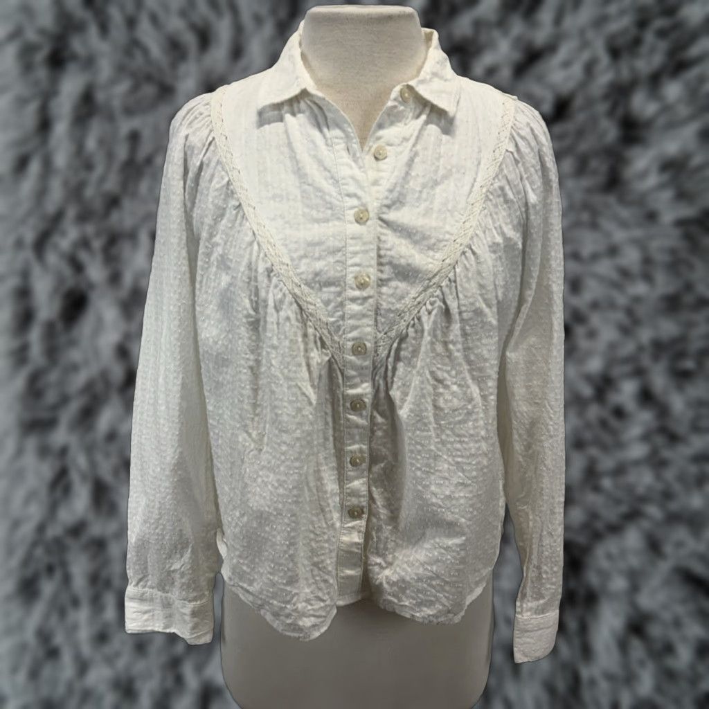Vintage Pilcro Boho Button-Up Blouse Women's Small White Floral Lace Back Classic Fitted Sleeve Size S / US 4 / IT 40 - 1 Thumbnail