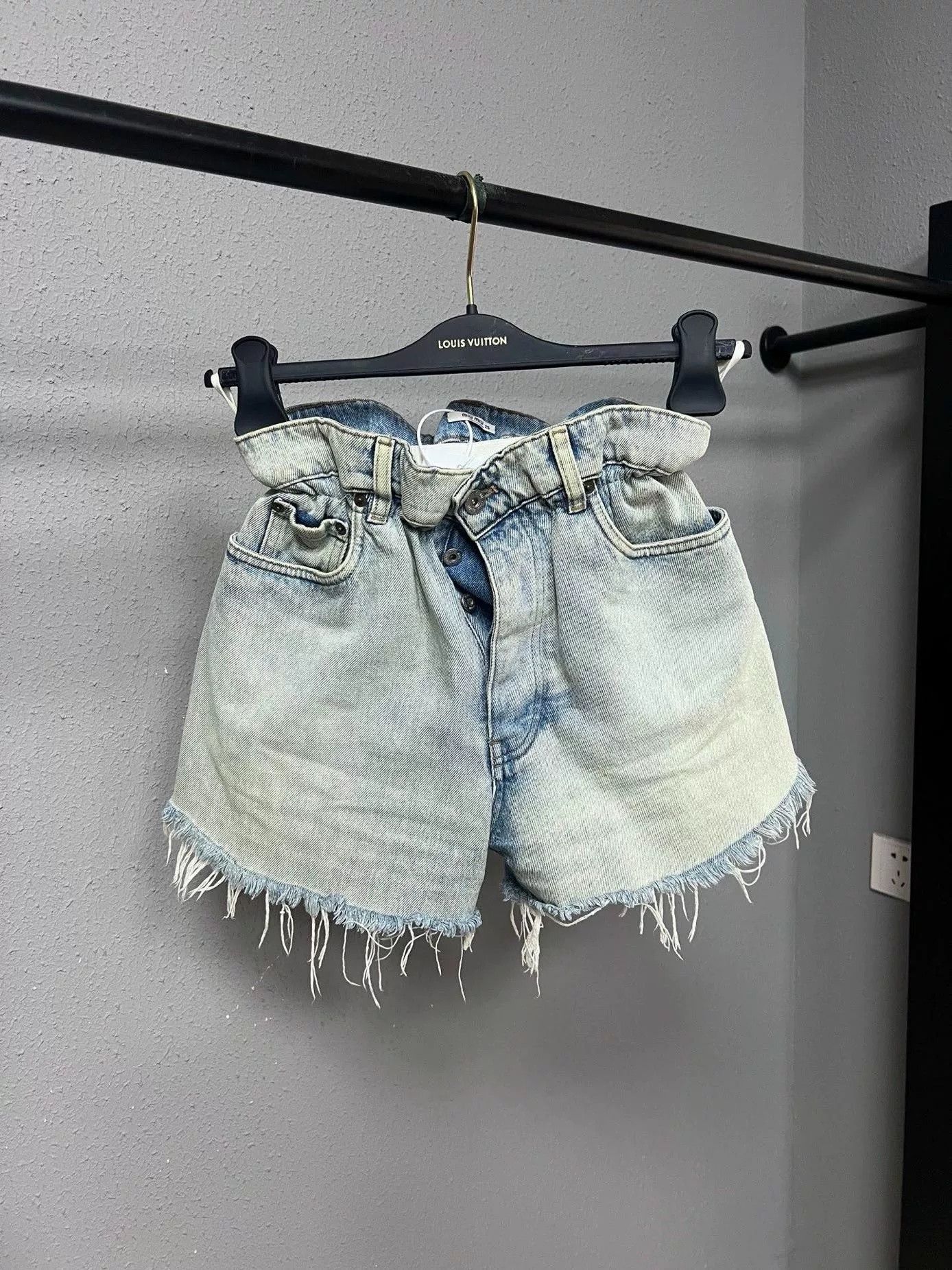 Miu Miu Miu Miu Washed Light Blue Bubble Denim Shorts Size ONE SIZE - 2 Thumbnail