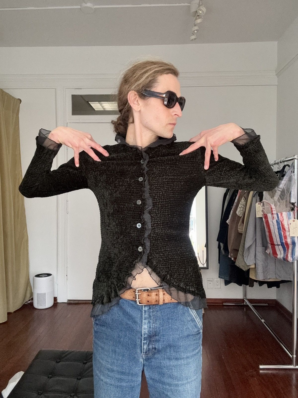 Pleats Please Issey Miyake Yoshiki Hishinuma Rare Vintage Velvet Lace Fringe Cardigan Size M / US 6-8 / IT 42-44 - 15 Thumbnail