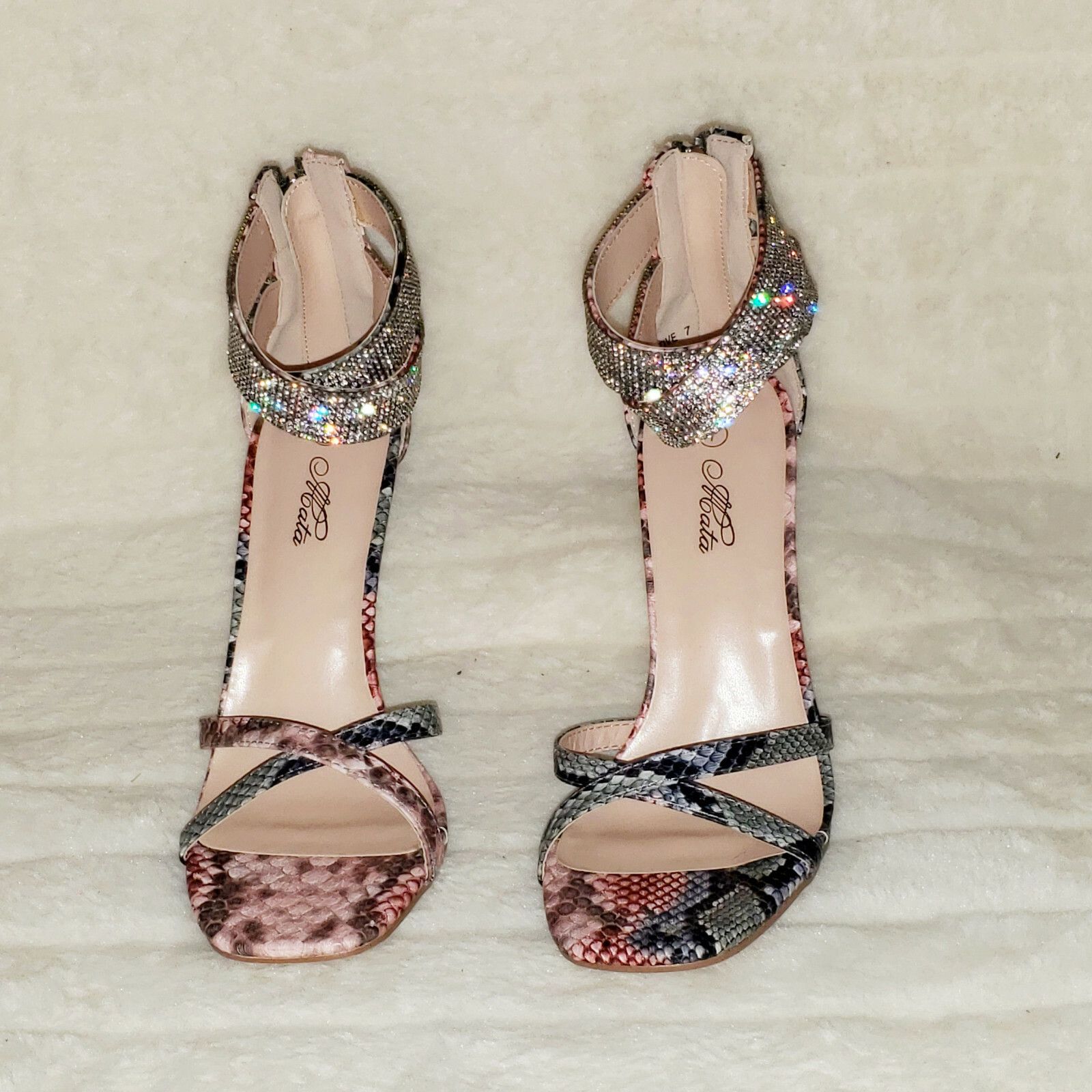 Other Mata Pink Snake Print Rhinestone Double Ankle Strap Closed B Size US 8.5 / IT 38.5 - 3 Thumbnail