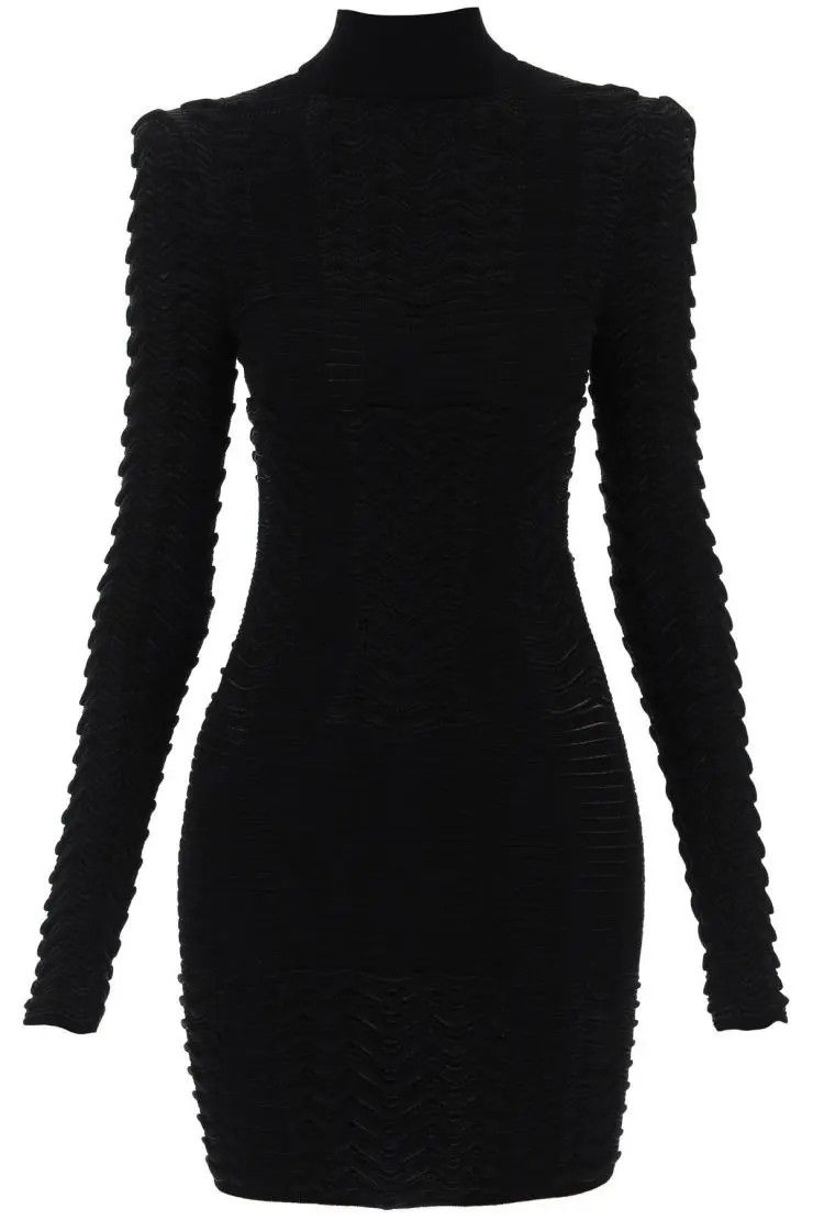 image of Balmain O1S22I1N0424 Turtleneck Mini Dress In Black, Women's (Size XS)