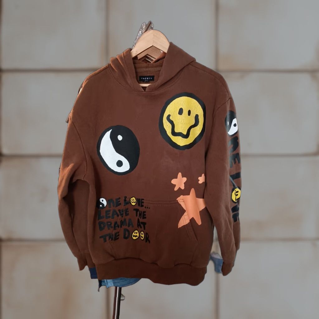 Pacsun VINTAGE PacSun Brown Smiley Face Hoodie All Over Print Hoodie Men M Size US M / EU 48-50 / 2 - 1 Thumbnail