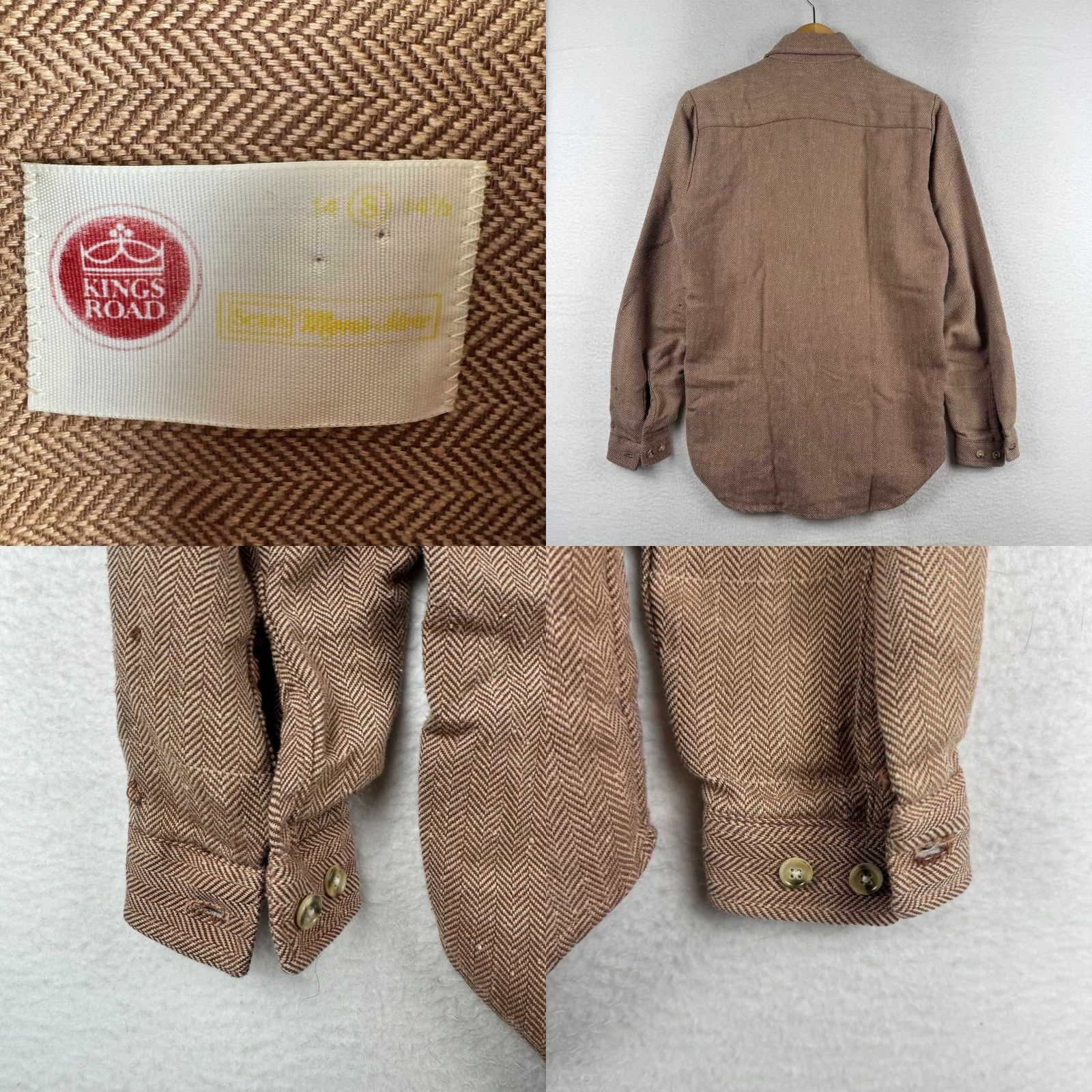 Sears VINTAGE Sears Mens Small Brown Herringbone Long Sleeve Button-Front Shirt 1970s Rockabilly Size US S / EU 44-46 / 1 - 8 Thumbnail