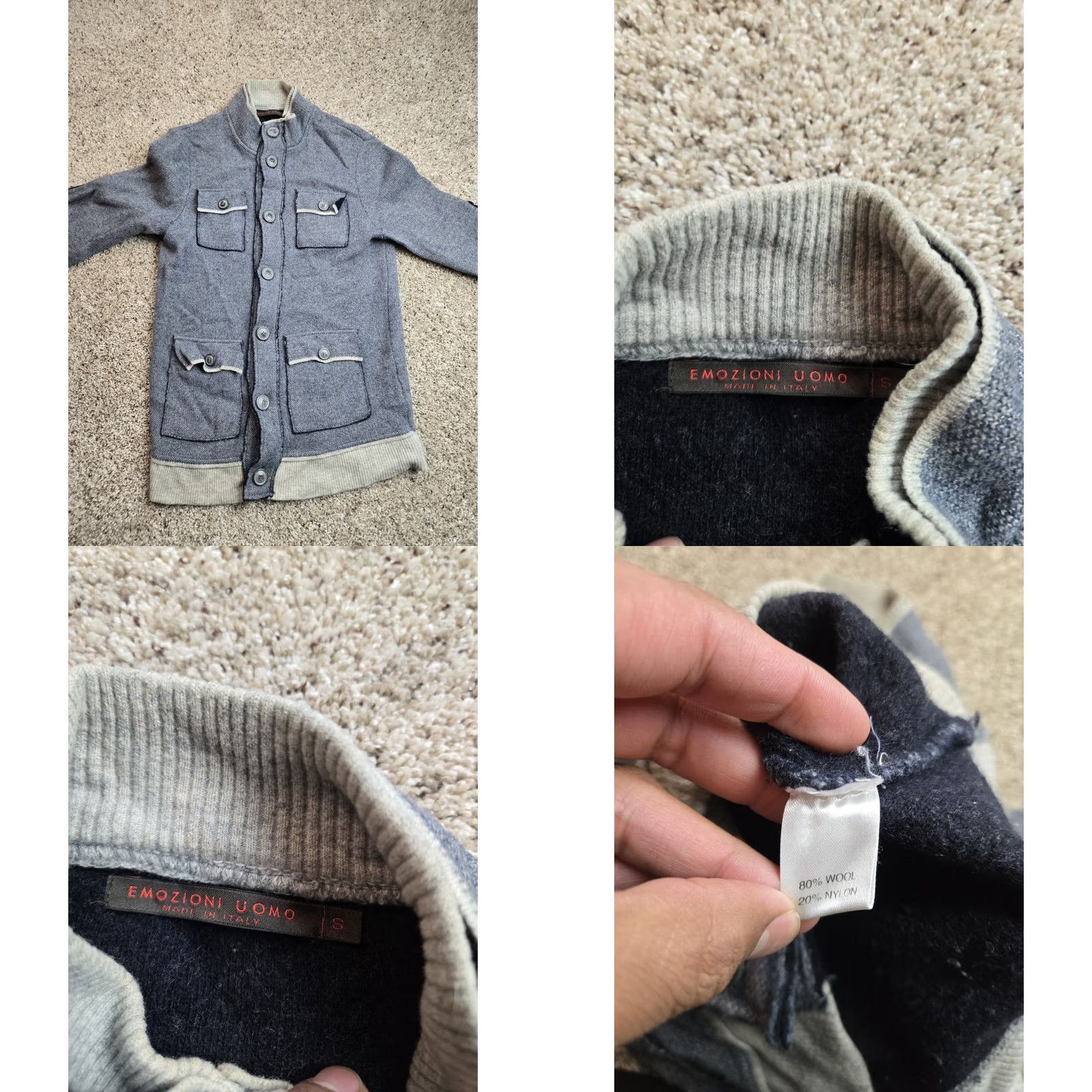 Vintage Emozioni Uomo Sweater Jacket Mens Small Blue Button Up Military Style Italy (Knitted Knit) Pants? Size US S / EU 44-46 / 1 - 8 Thumbnail