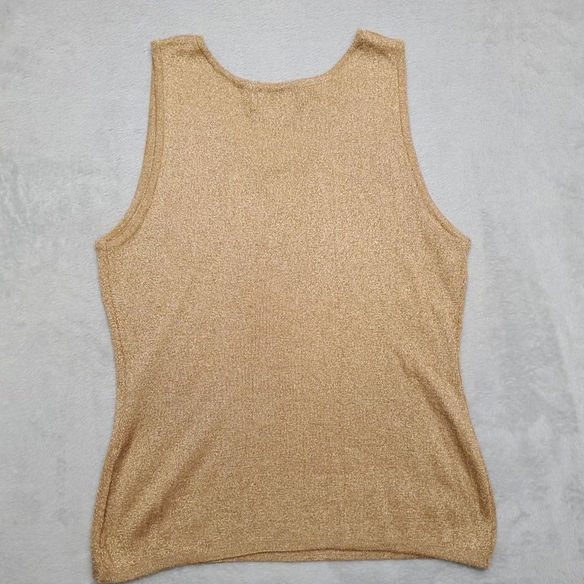 Etro VINTAGE Classiques Top Womens XL Metallic Gold 70% Merino Wool Retro Disco 70s Tank Wool Knit Gold Womens XL Metallic Gold 70s Vintage Classiques Top Size XL / US 12-14 / IT 48-50 - 5 Thumbnail