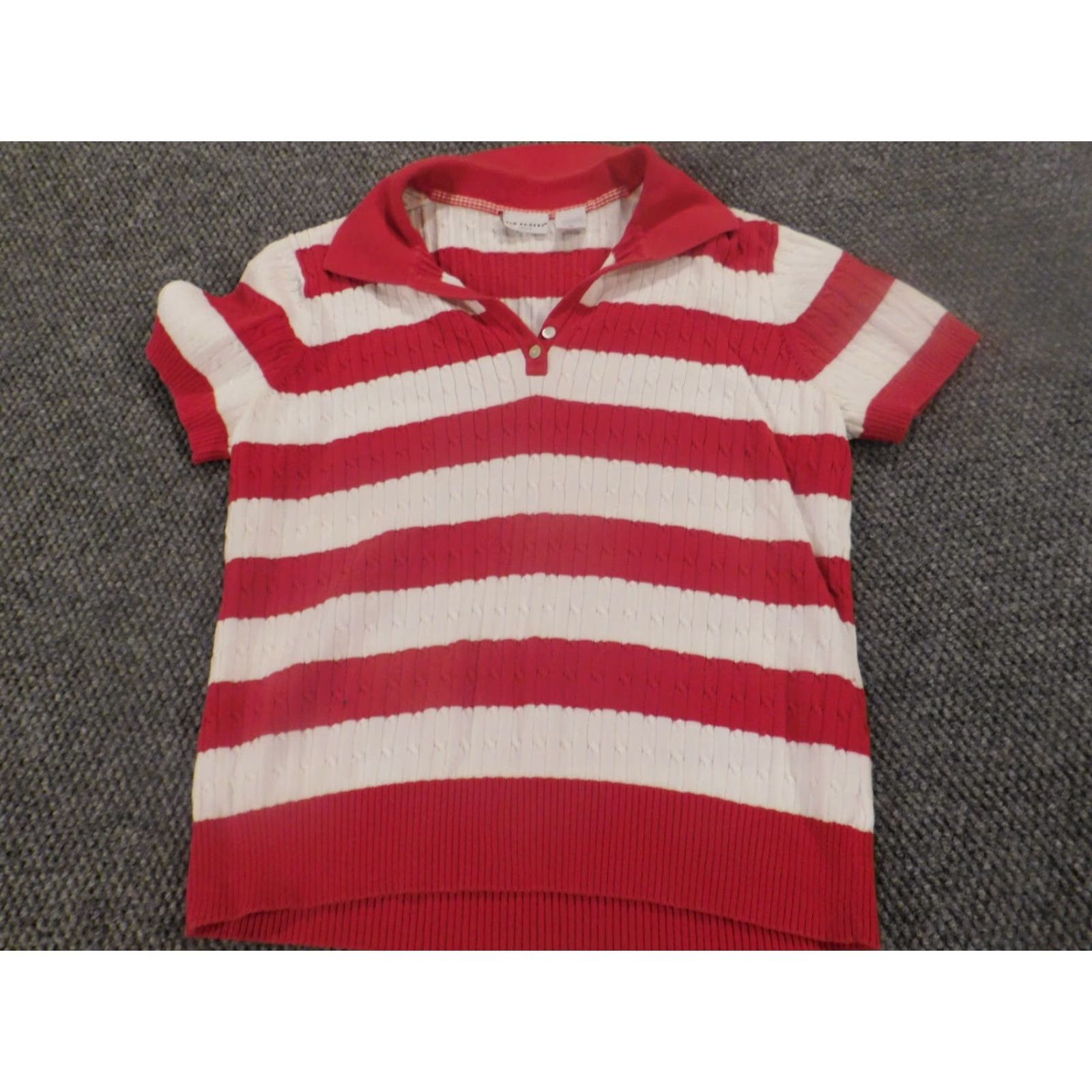 Vintage Kim Rogers Womens Blouse PL Petited Red Striped polo pullover stretch Size L / US 10 / IT 46 - 3 Thumbnail