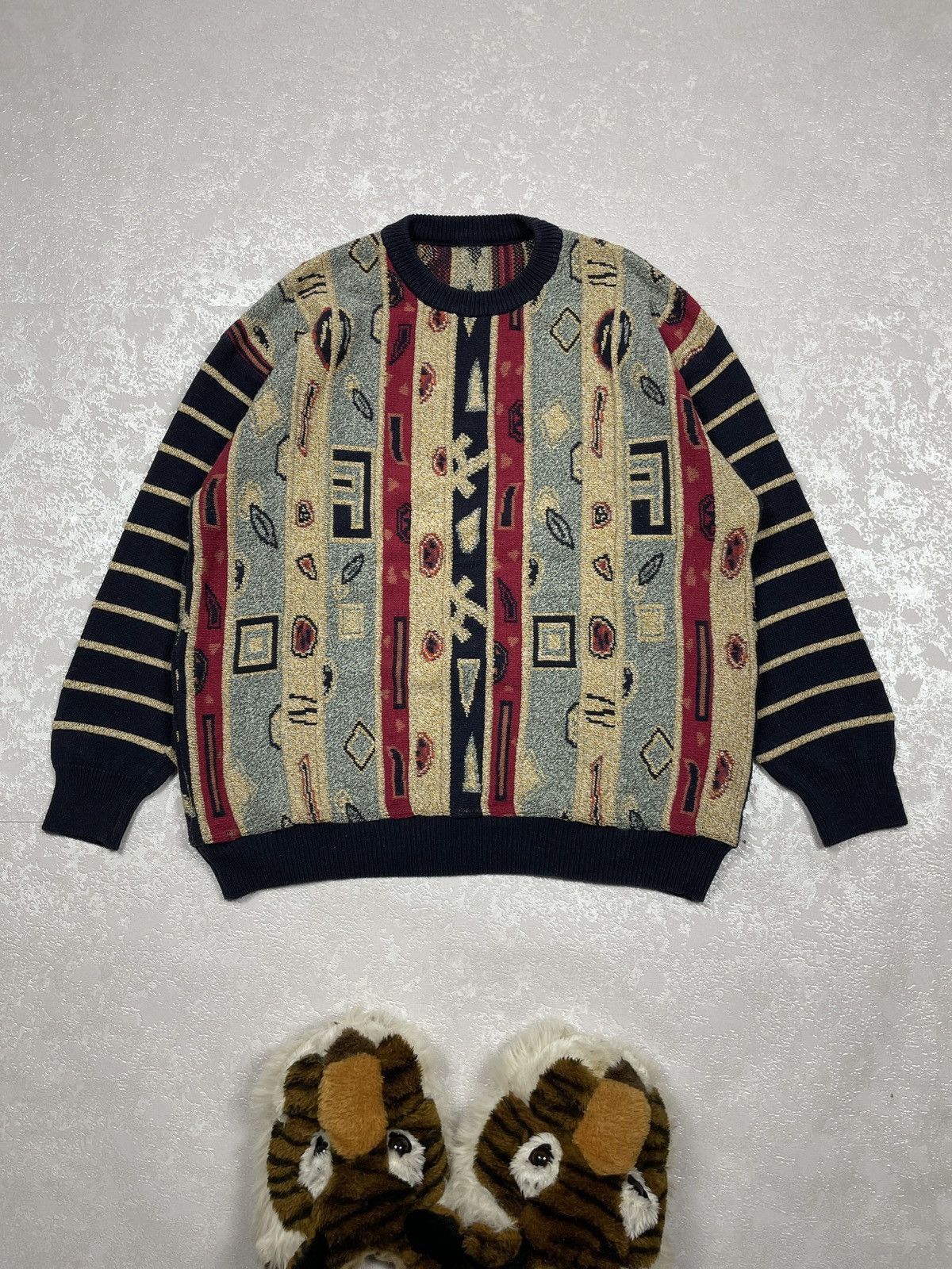 Coogi Vintage 90s 3D Coogi Style Coloured Cable Knit Sweater Size US L / EU 52-54 / 3 - 1 Thumbnail