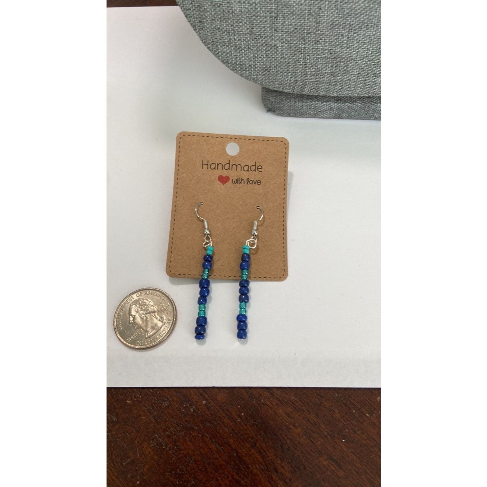 Handmade blue bead earrings Size ONE SIZE - 2 Thumbnail