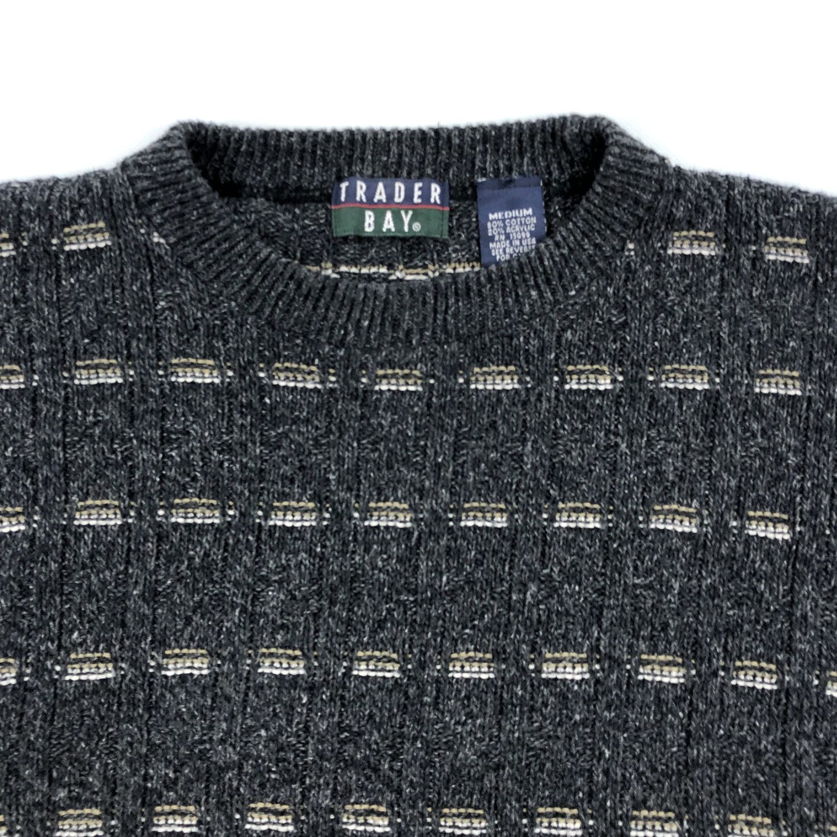 Vintage TRADER BAY Men's M Gray Patterned Knit Crew Neck Sweater Pullover USA Vtg Size US M / EU 48-50 / 2 - 2 Thumbnail