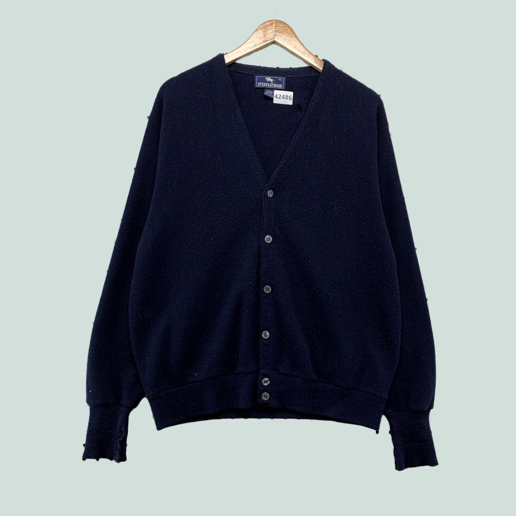 Vintage VINTAGE Steeplechase Sweater Cardigan Mens XL Navy Blue Button Up V Neck USA Size US XL / EU 56 / 4 - 1 Thumbnail
