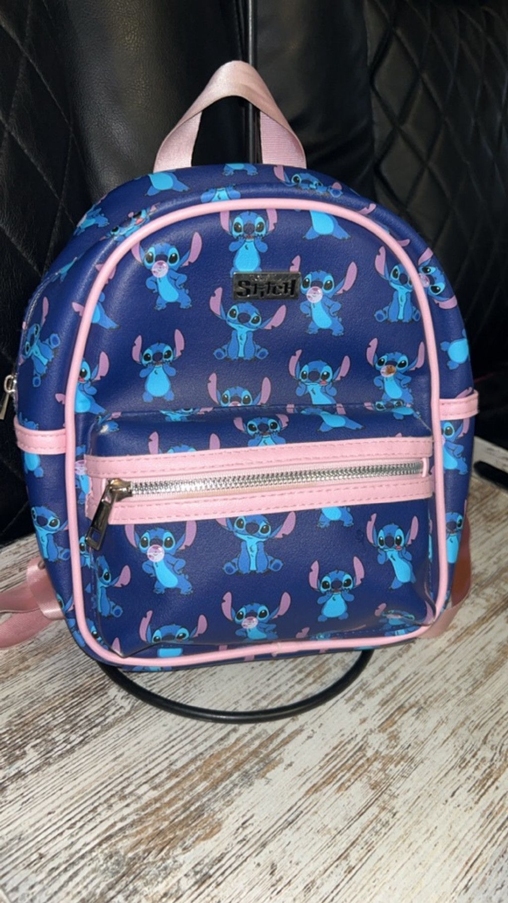 The Unbranded Brand Women's Unbranded Backpack One Size Blue Pink Stitch Mini Ba Size ONE SIZE - 1 Thumbnail