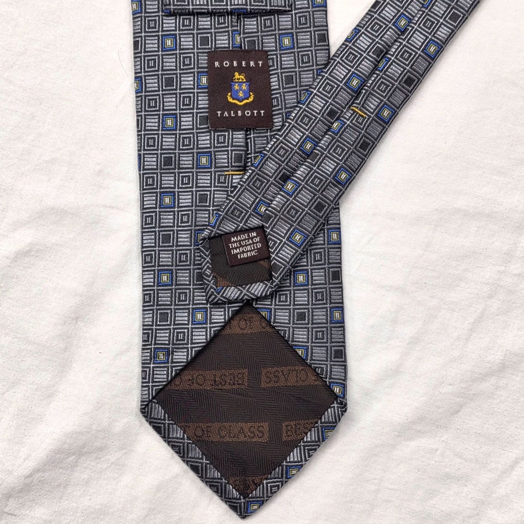 Robert Talbott Robert Talbott Silk Necktie Mens 60" X 3.125" Silver Geometric Made in USA Tie Style Designer Bonds Mens Fashion Size ONE SIZE - 5 Thumbnail