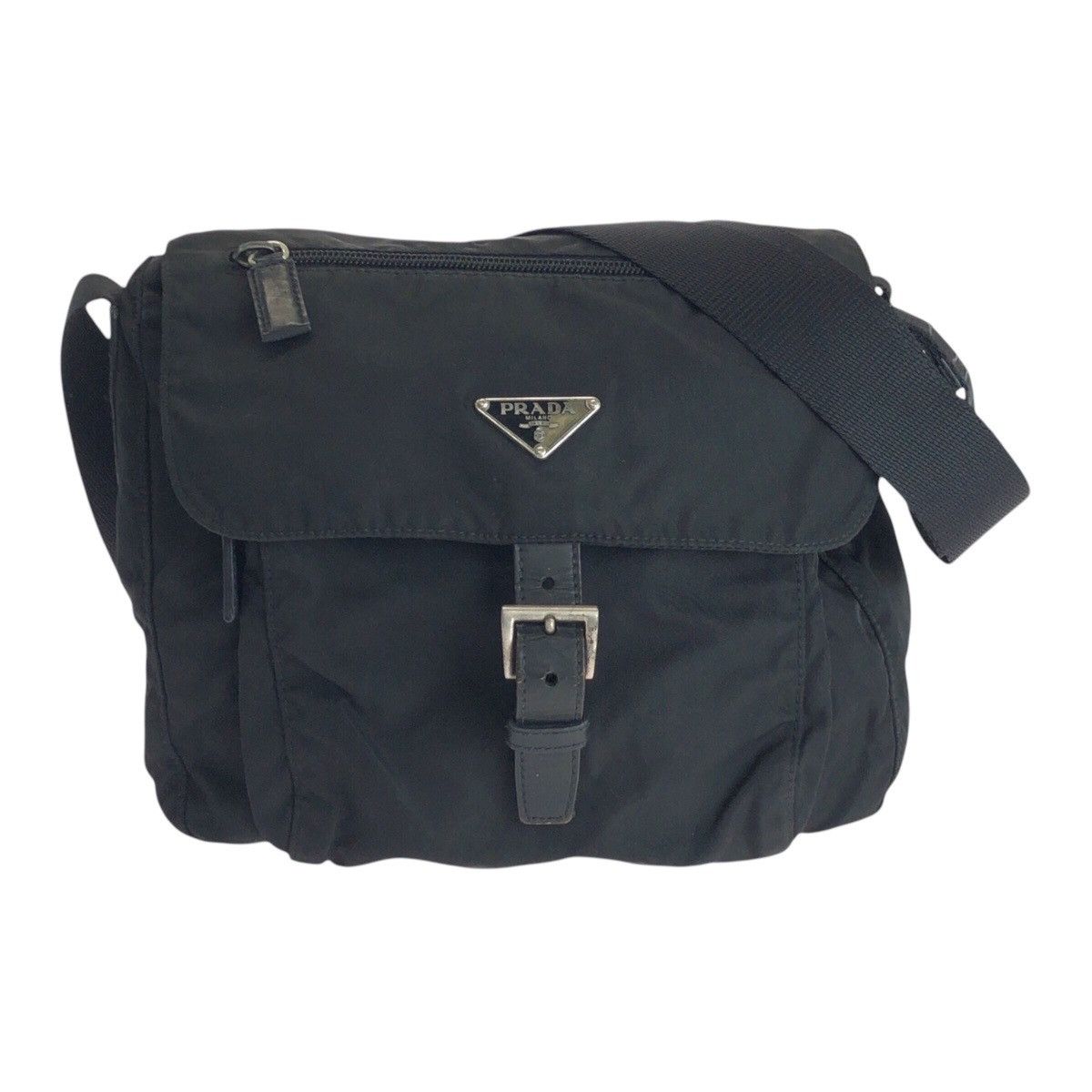 Prada Prada Tessuto Triangle Logo Plate Nylon/leather Shoulder Bag 501599 Leather Shoulder Bag 501599 in Black, Women's