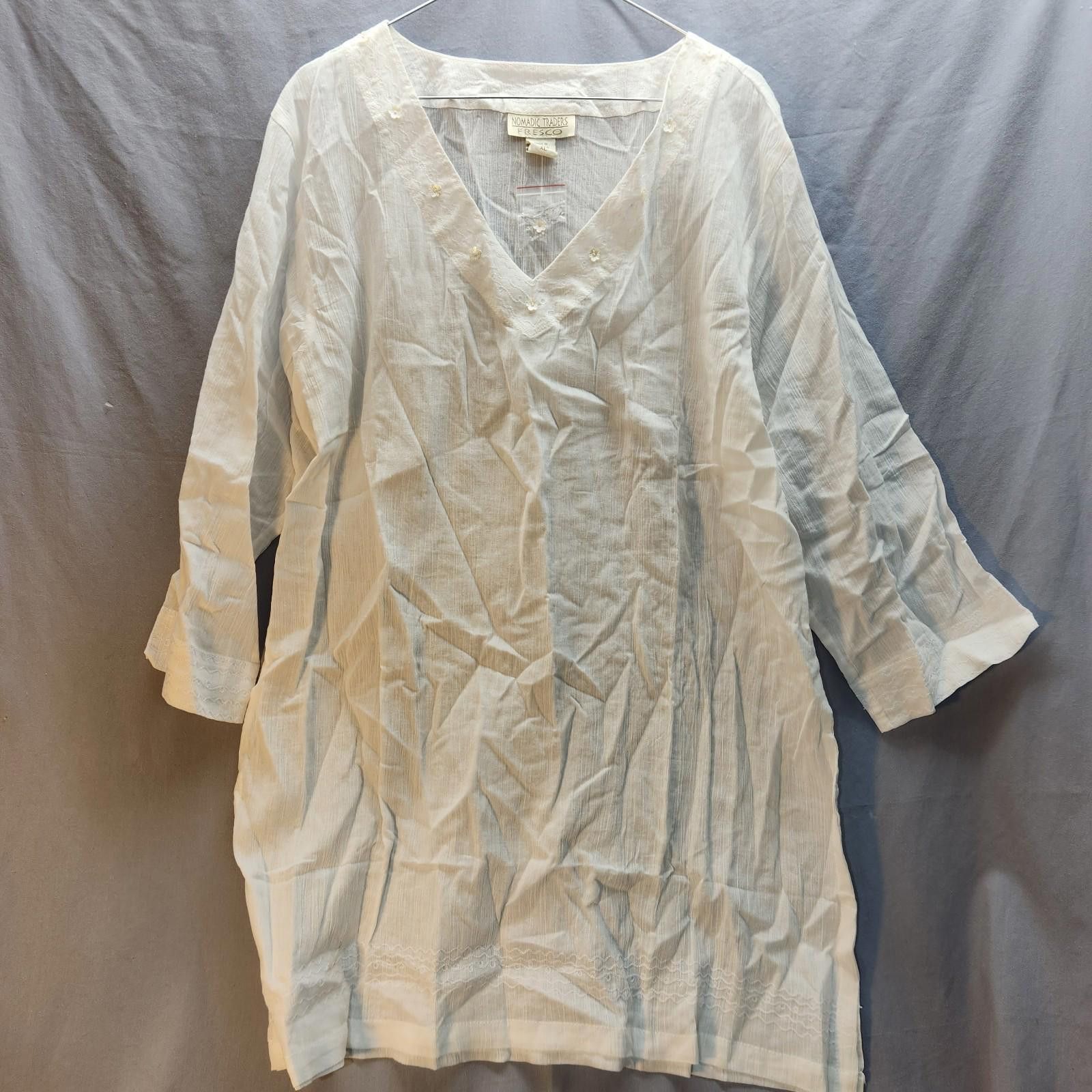 Designer Nomadic Traders Fresco White Cotton Tunic Top Size XL NWOT Size XL / US 12-14 / IT 48-50 - 1 Thumbnail