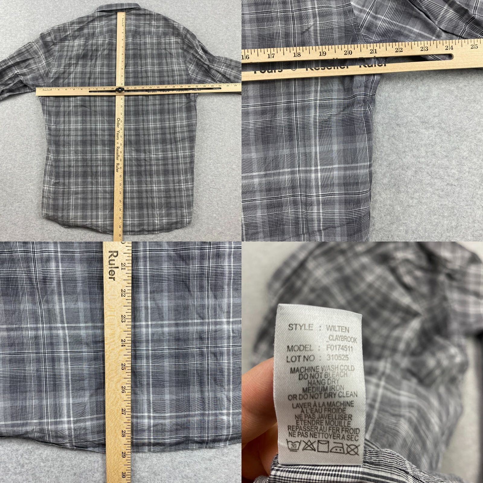 Theory VINTAGE? No. Theory Button-Up Shirt Mens L Gray Plaid Cotton Blend Mother of Pearl Buttons Long Sleeve Regular Fit Size US L / EU 52-54 / 3 - 8 Thumbnail