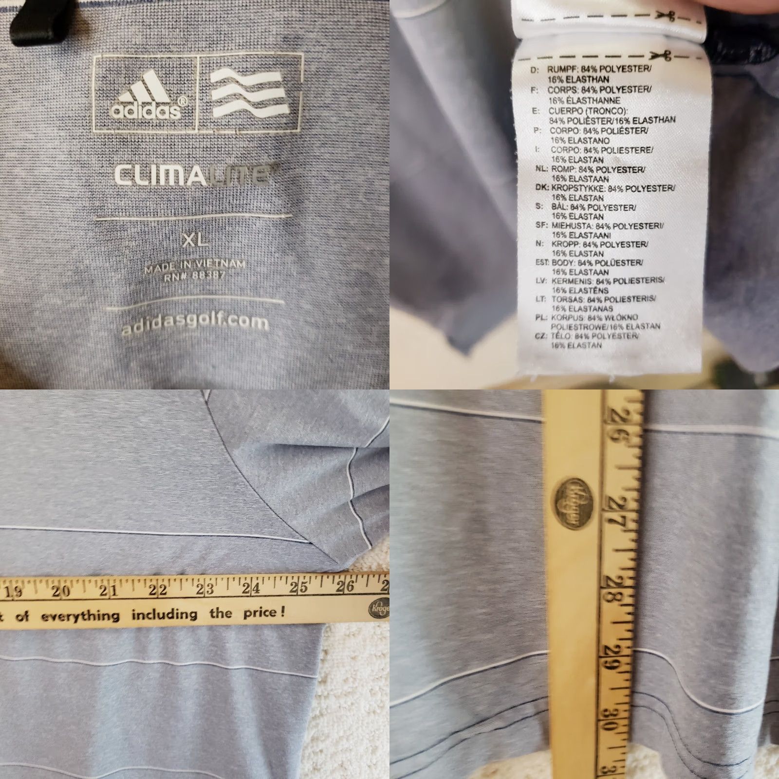 Adidas Adidas Climalite Golf Polo Shirt Mens XL Gray Striped Short Sleeve Collared QB Quick Dry Breathable Moisture Wicking Performance Polo Size US XL / EU 56 / 4 - 9 Thumbnail