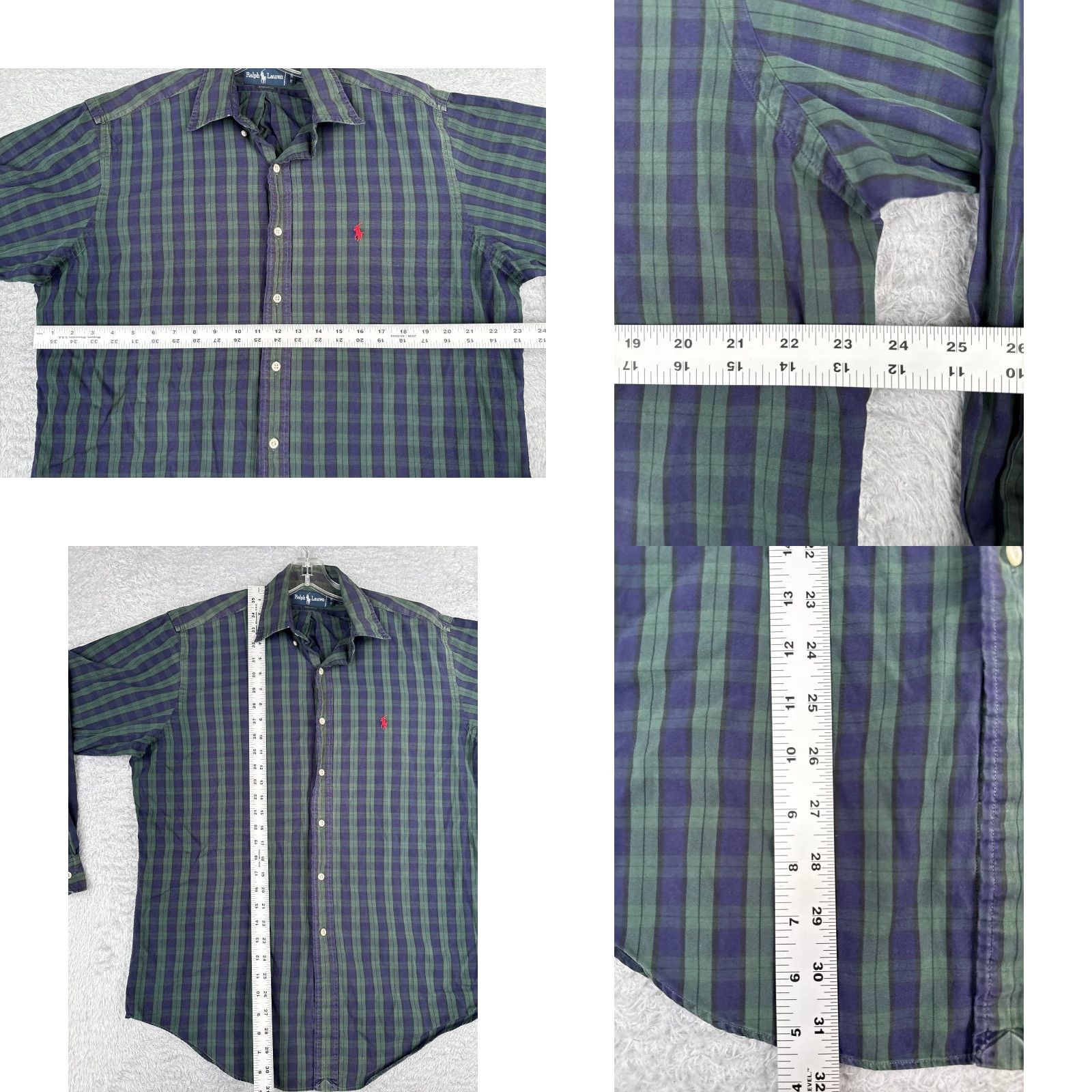 Polo Ralph Lauren VINTAGE Polo Ralph Lauren Shirt 16-34 Adult Blue Green Plaid Yarmouth Cotton Size US L / EU 52-54 / 3 - 8 Thumbnail