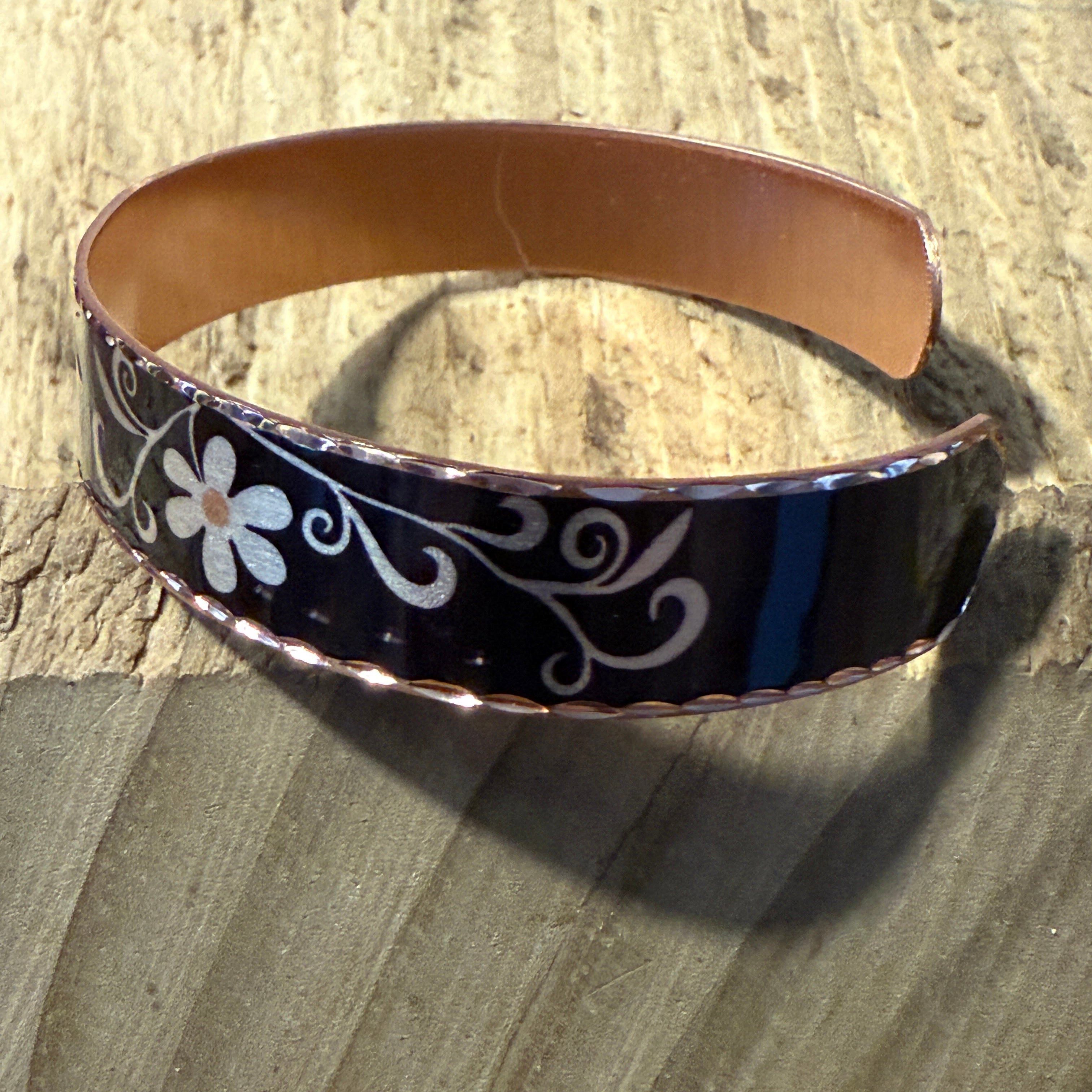 Other Copper Black Diamond Floral Narrow Cuff Bracelet Gift Box Size ONE SIZE - 7 Thumbnail