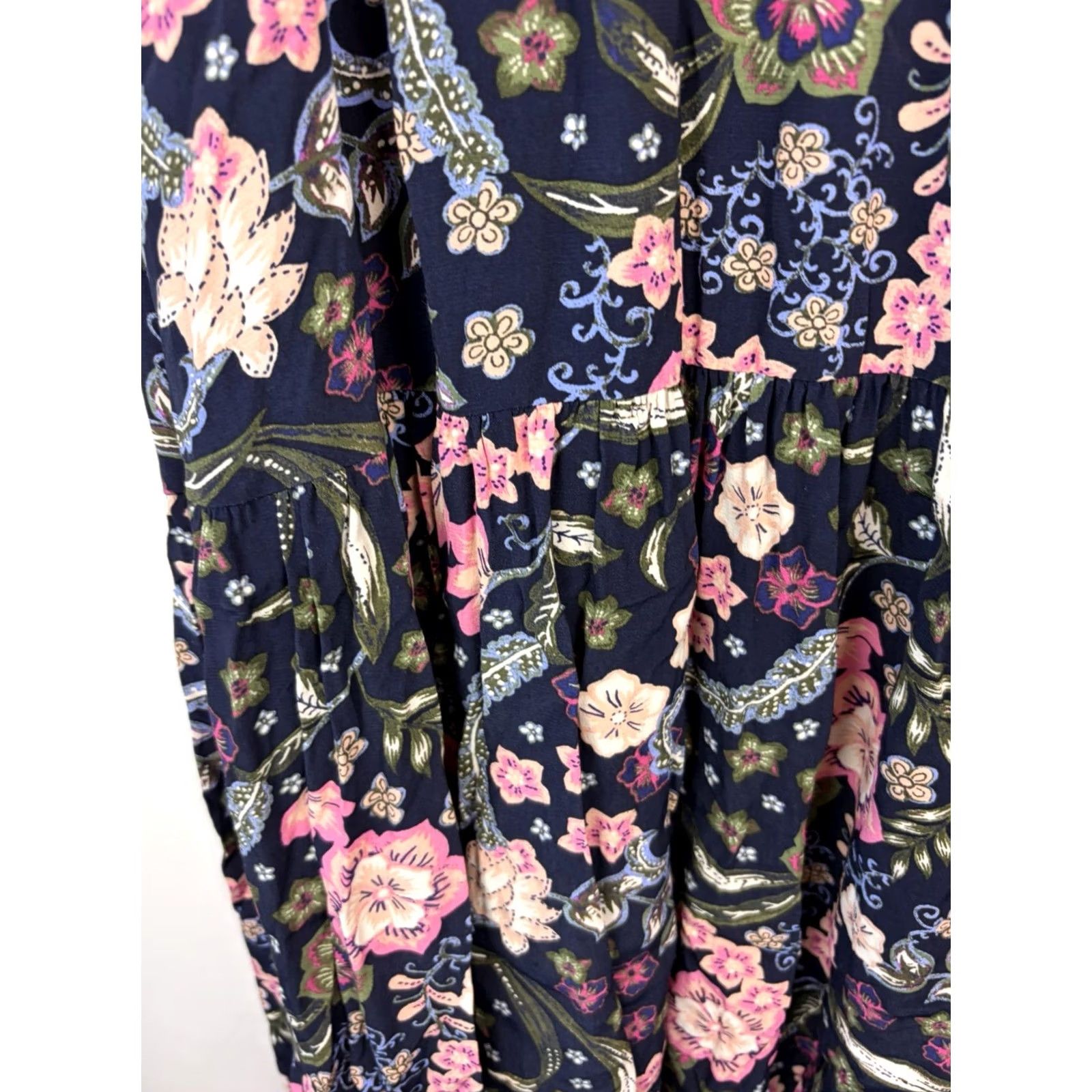 Loft LOFT Maxi Dress Womens Small Navy Blue Pink Floral Tiered Peasant Boho Prairie Size S / US 4 / IT 40 - 4 Thumbnail