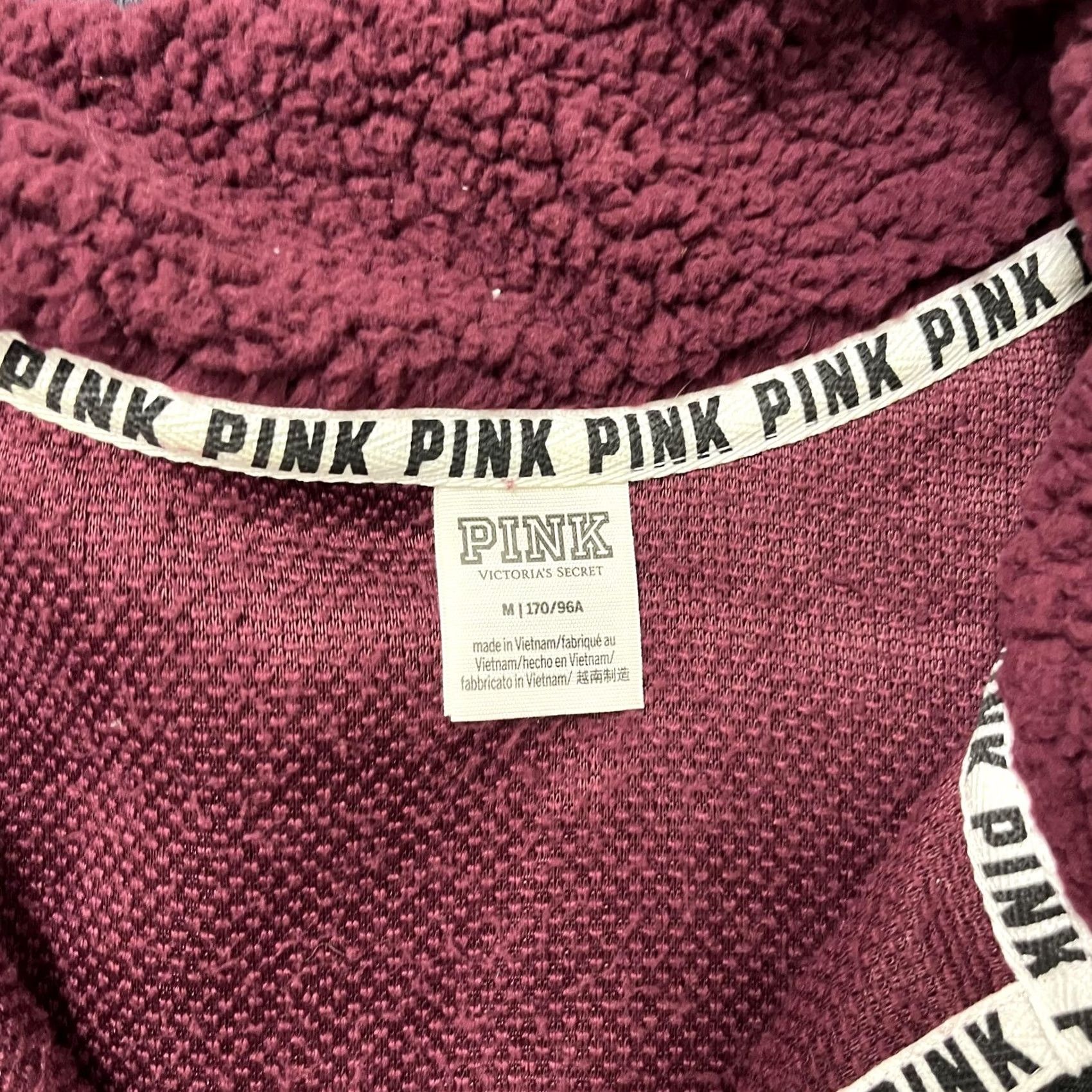 Pinko PINK Victoria's Secret Pullover Womens M Burgundy Sherpa Fleece Quarter Zip Sweatshirt Size M / US 6-8 / IT 42-44 - 2 Thumbnail