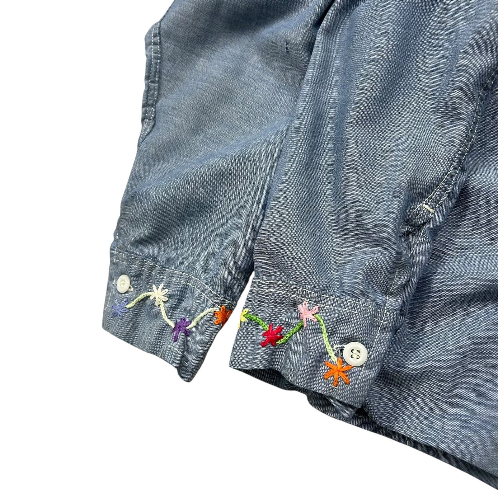 Vintage 70s PERMANENT PRESS EMBROIDERED CHAMBRAY SHIRT CLOWN FLOWER Size US M / EU 48-50 / 2 - 5 Thumbnail