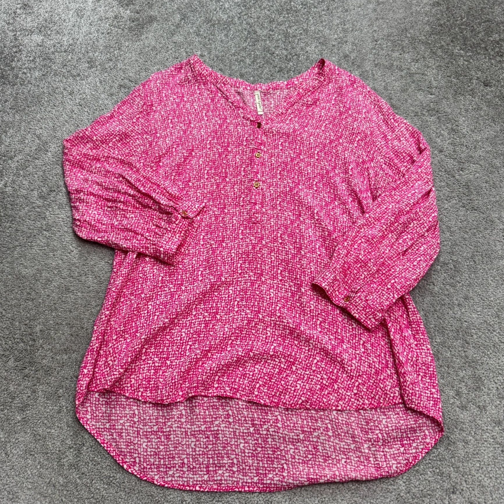 Vintage Grand & Greene Blouse Womens XL Pink Geometric V-Neck Long Sleeve Top Size XL / US 12-14 / IT 48-50 - 2 Thumbnail